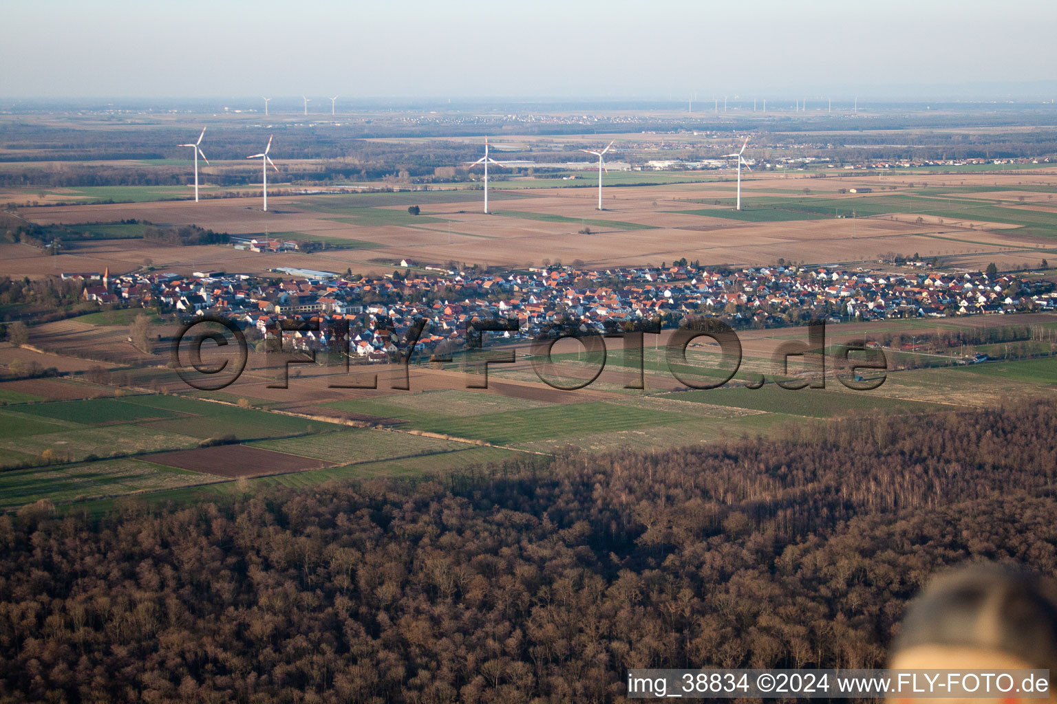 Aerial photograpy of Minfeld in the state Rhineland-Palatinate, Germany