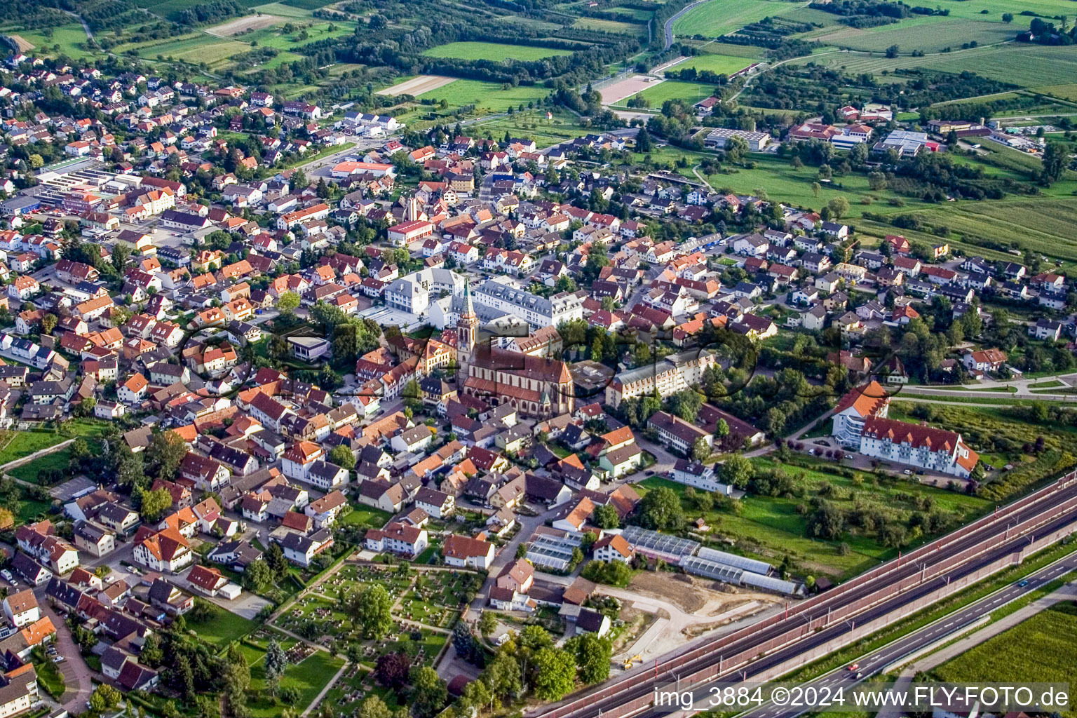 From northwest in Sinzheim in the state Baden-Wuerttemberg, Germany