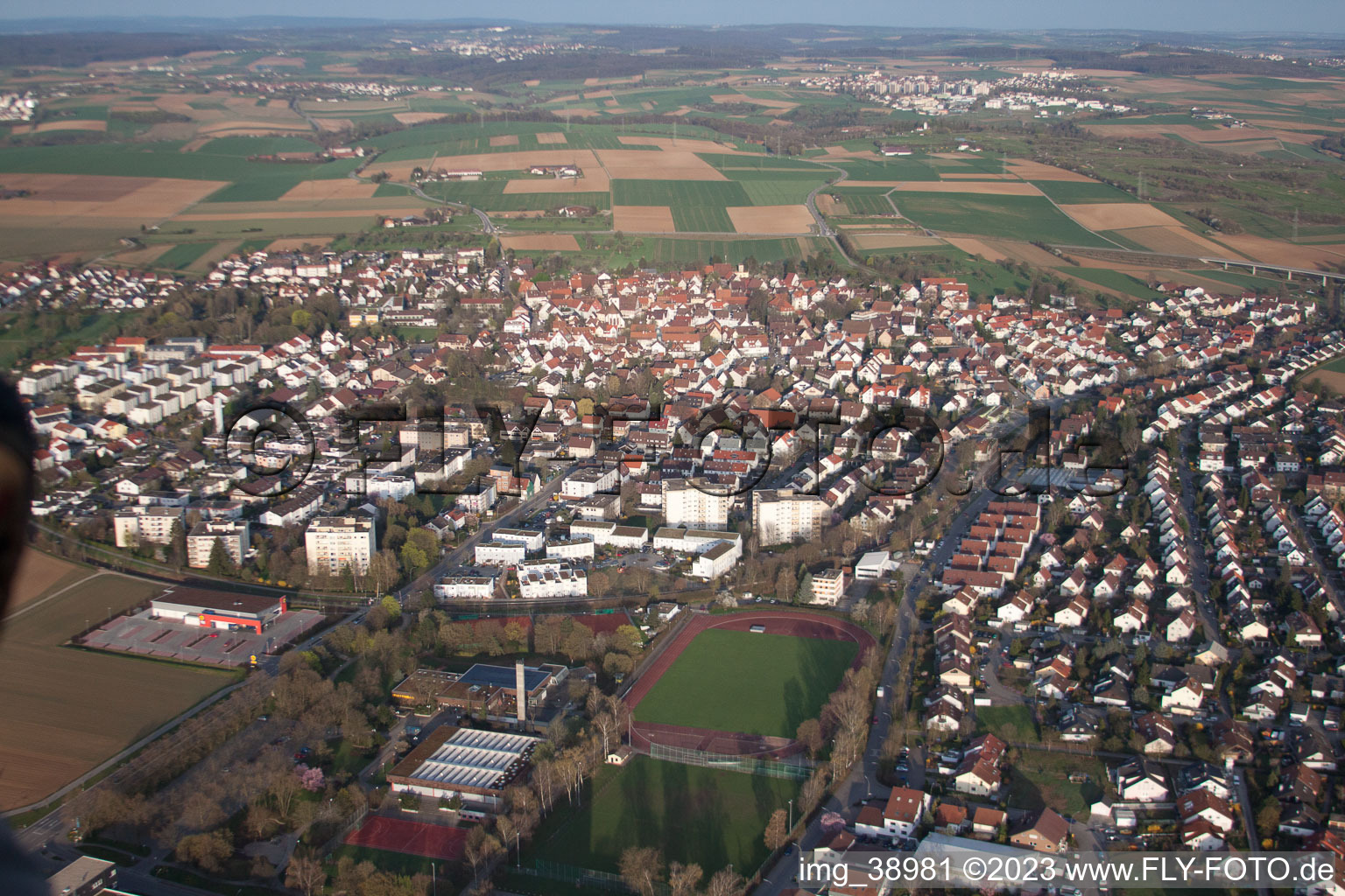 Aerial photograpy of District Münchingen in Korntal-Münchingen in the state Baden-Wuerttemberg, Germany