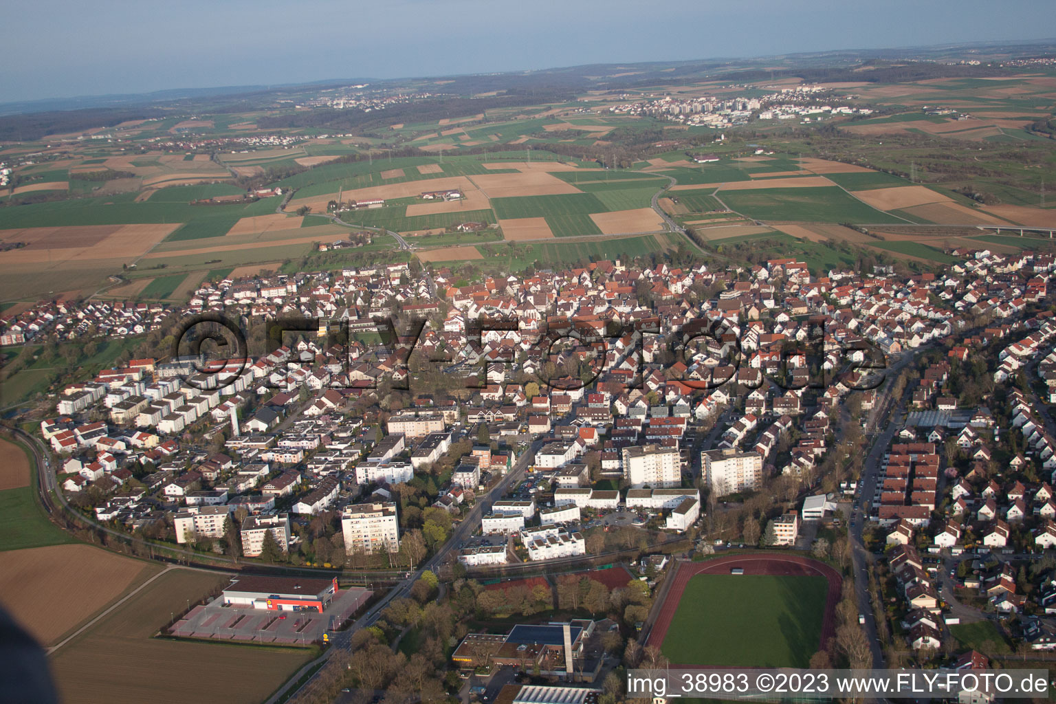 District Münchingen in Korntal-Münchingen in the state Baden-Wuerttemberg, Germany from above