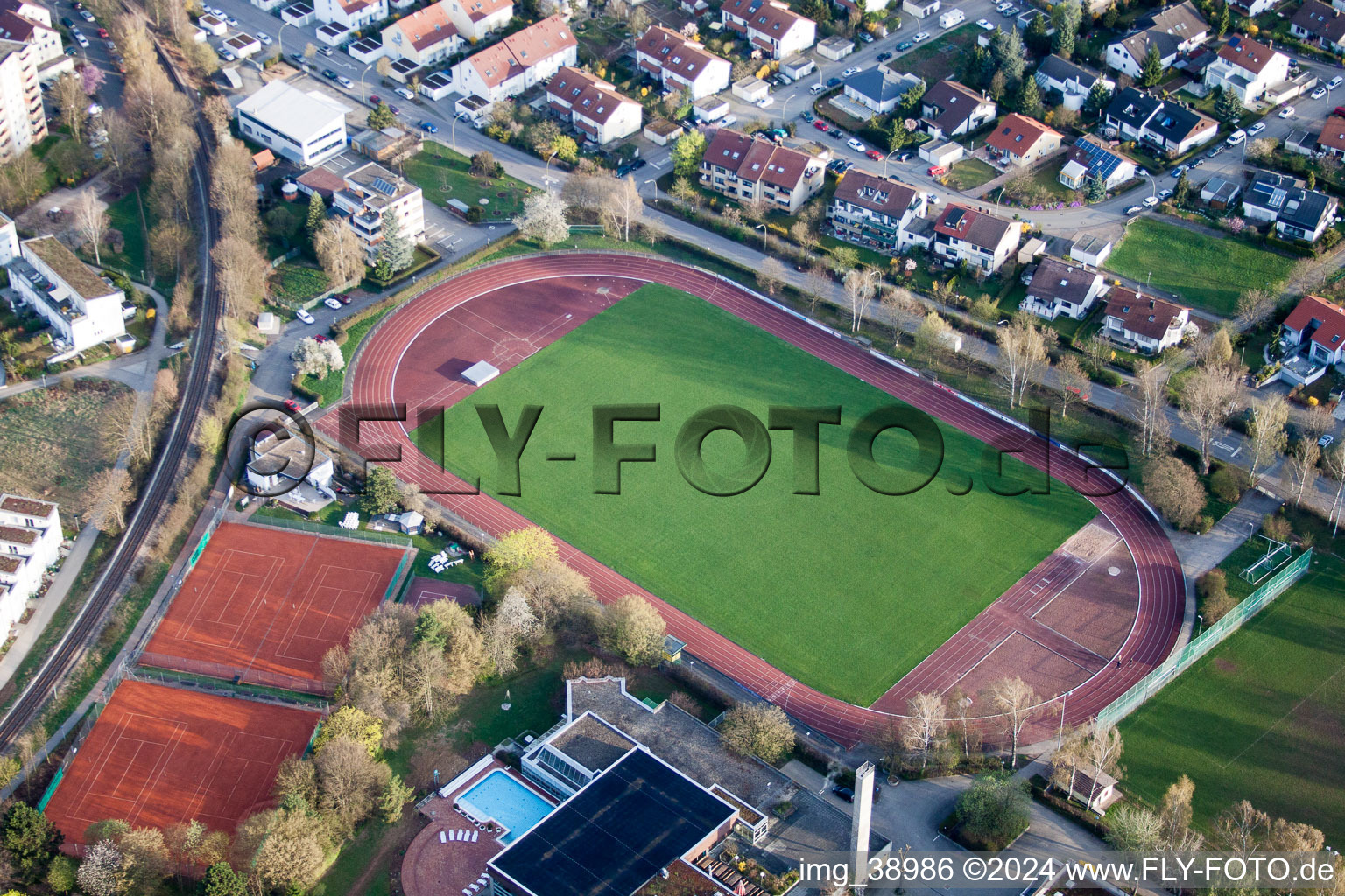 Ensemble of sports grounds u.a. von Tennisclub Muenchingen e.V. in Korntal-Muenchingen in the state Baden-Wurttemberg, Germany