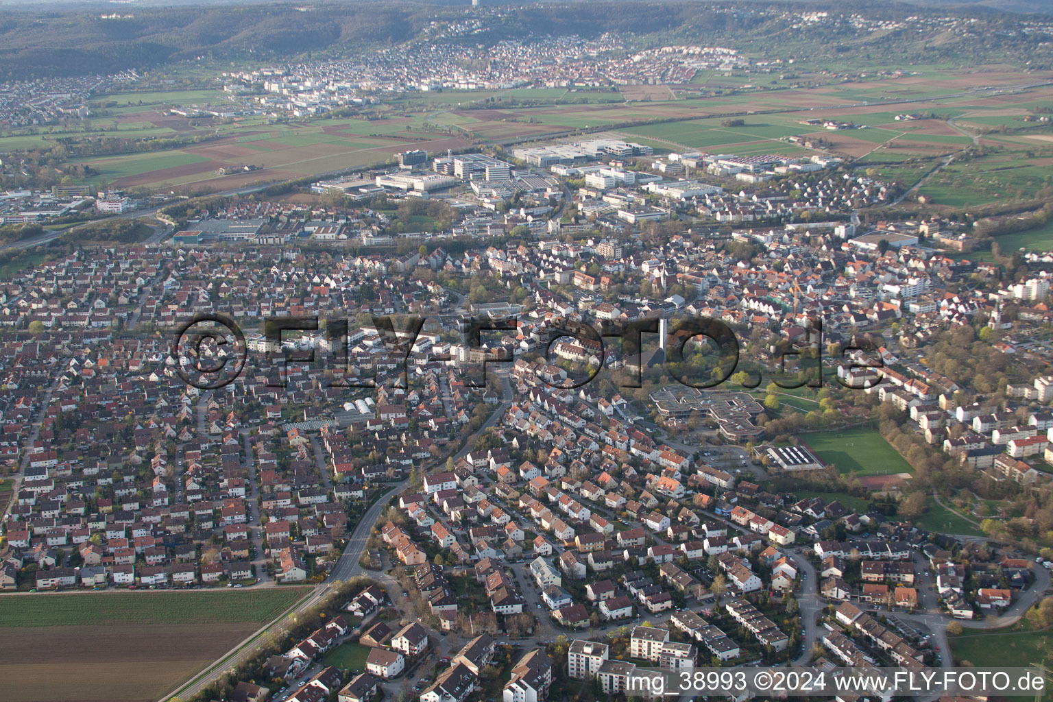 Oblique view of Ditzingen in the state Baden-Wuerttemberg, Germany