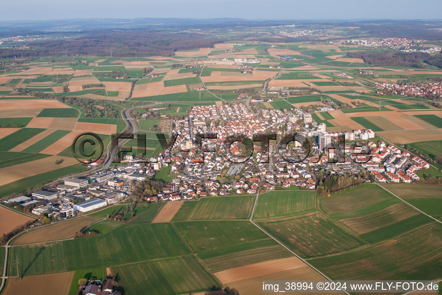 Aerial view of Town View of the streets and houses of the residential areas in Ditzingen in the state Baden-Wurttemberg