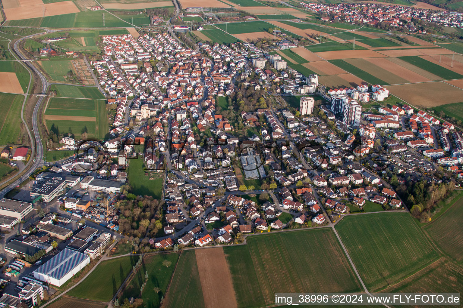 Aerial view of Town View of the streets and houses of the residential areas in Ditzingen in the state Baden-Wurttemberg