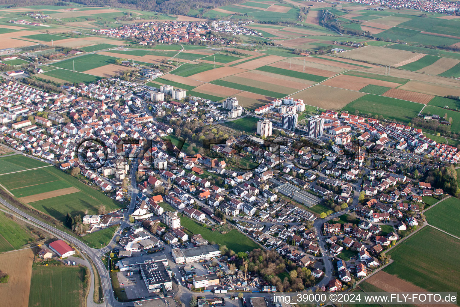 Aerial photograpy of Town View of the streets and houses of the residential areas in Ditzingen in the state Baden-Wurttemberg