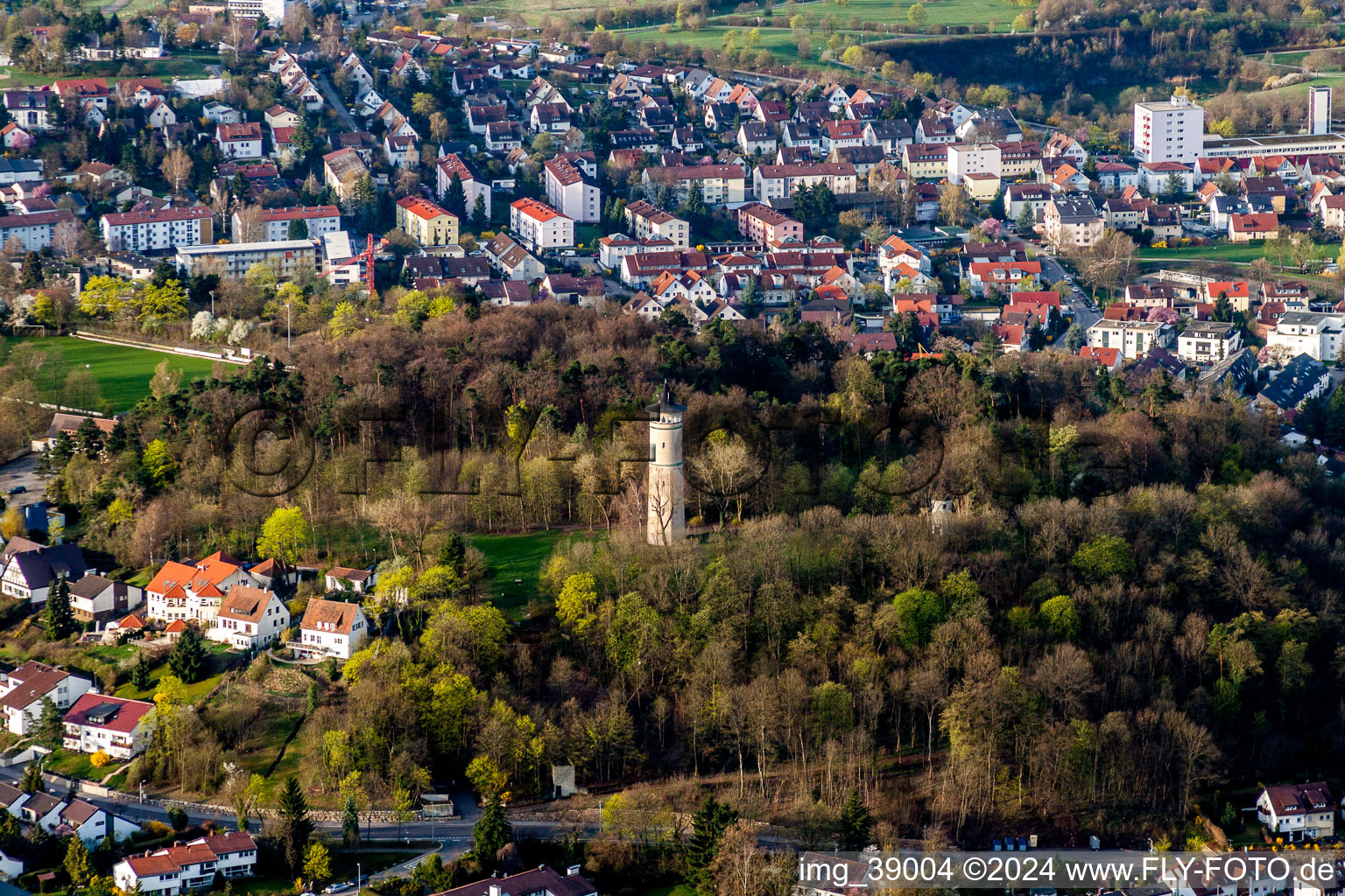 Aerial photograpy of Structure of the observation tower Engelbergturm in Leonberg in the state Baden-Wurttemberg, Germany