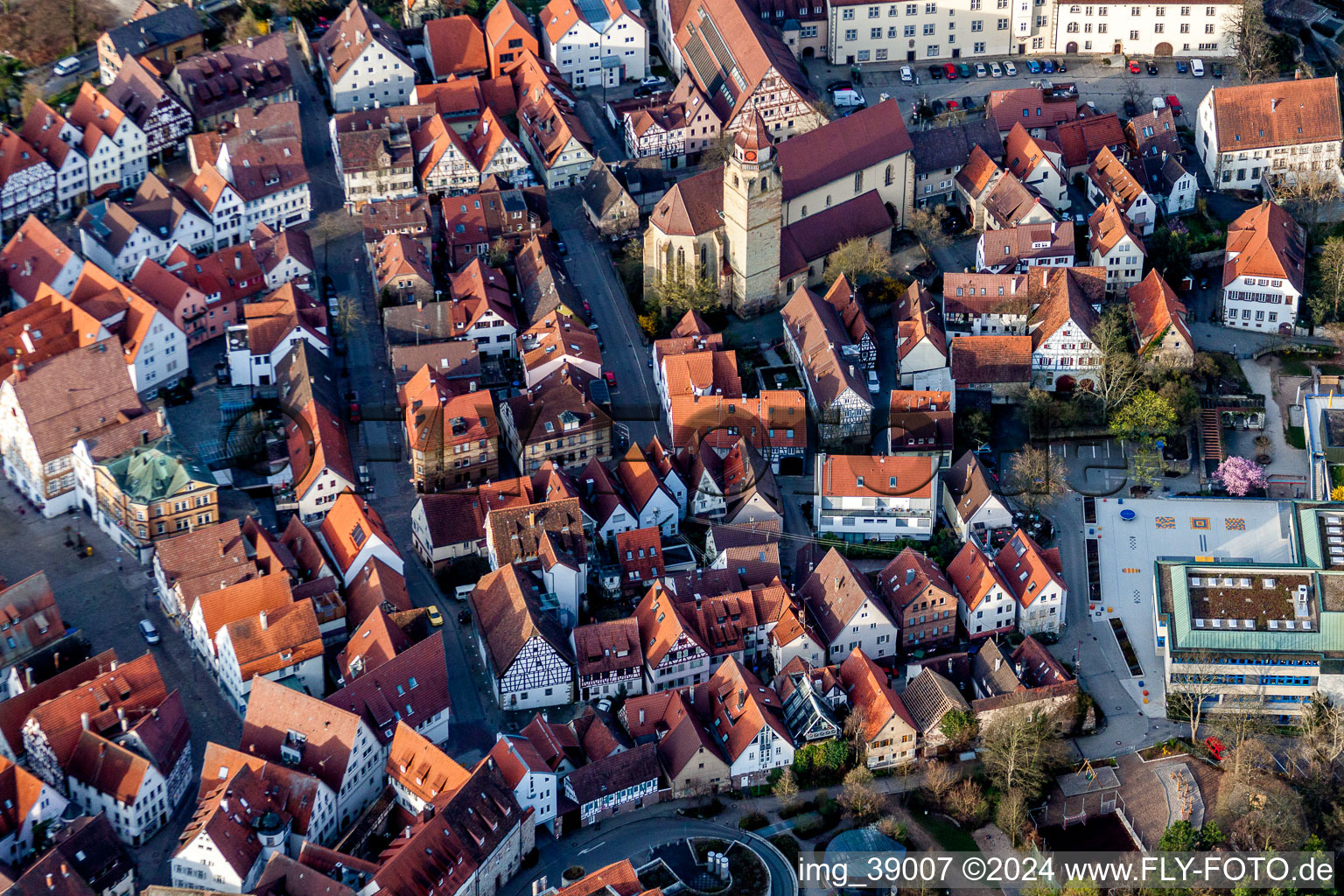 Church building of Stadtkirche in Old Town- center of downtown in Leonberg in the state Baden-Wurttemberg, Germany