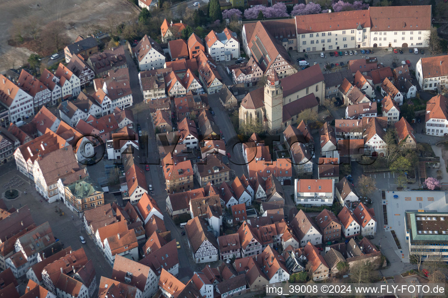 Old town with town church in Leonberg in the state Baden-Wuerttemberg, Germany