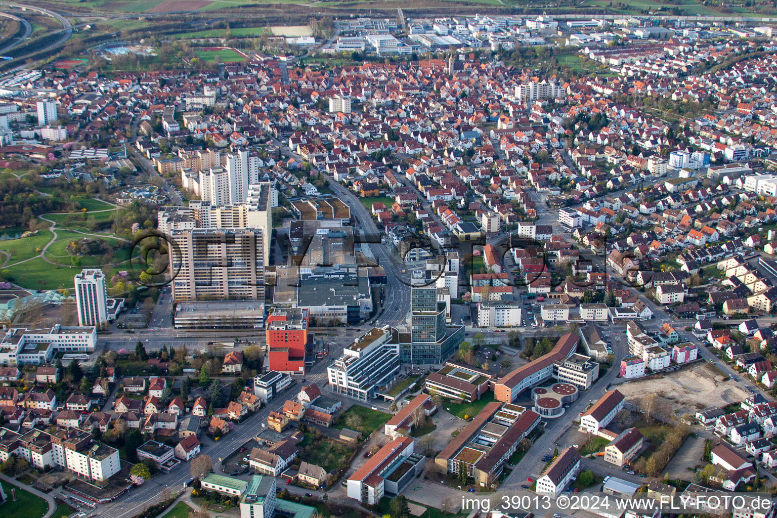 Aerial view of District Eltingen in Leonberg in the state Baden-Wuerttemberg, Germany