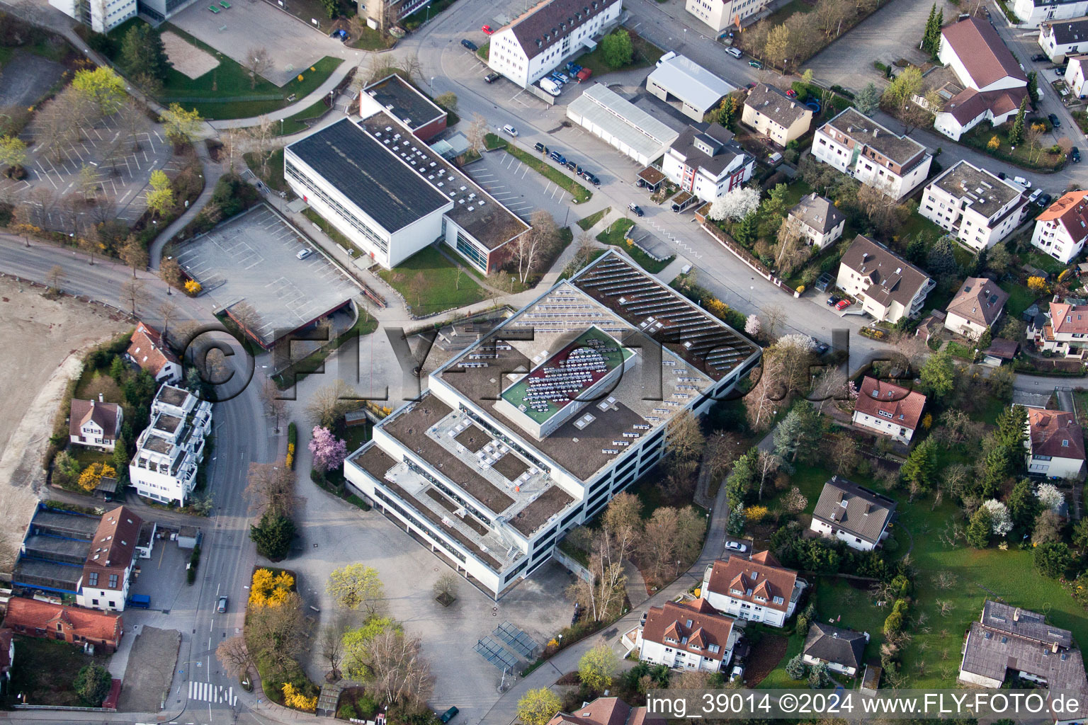 Aerial view of Johannes Kepler High School, Lindenstr in Leonberg in the state Baden-Wuerttemberg, Germany