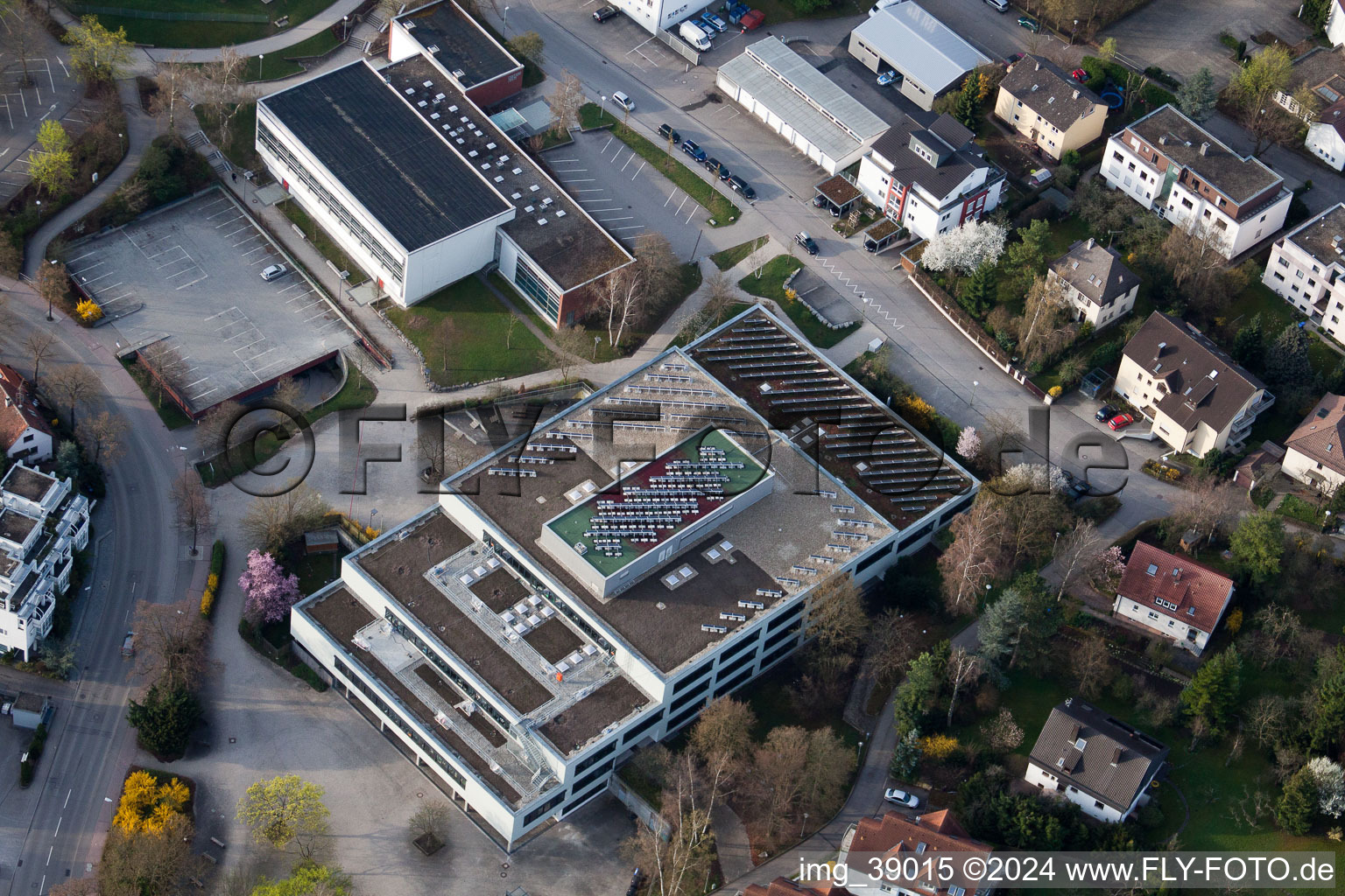 Aerial photograpy of Johannes Kepler High School, Lindenstr in Leonberg in the state Baden-Wuerttemberg, Germany