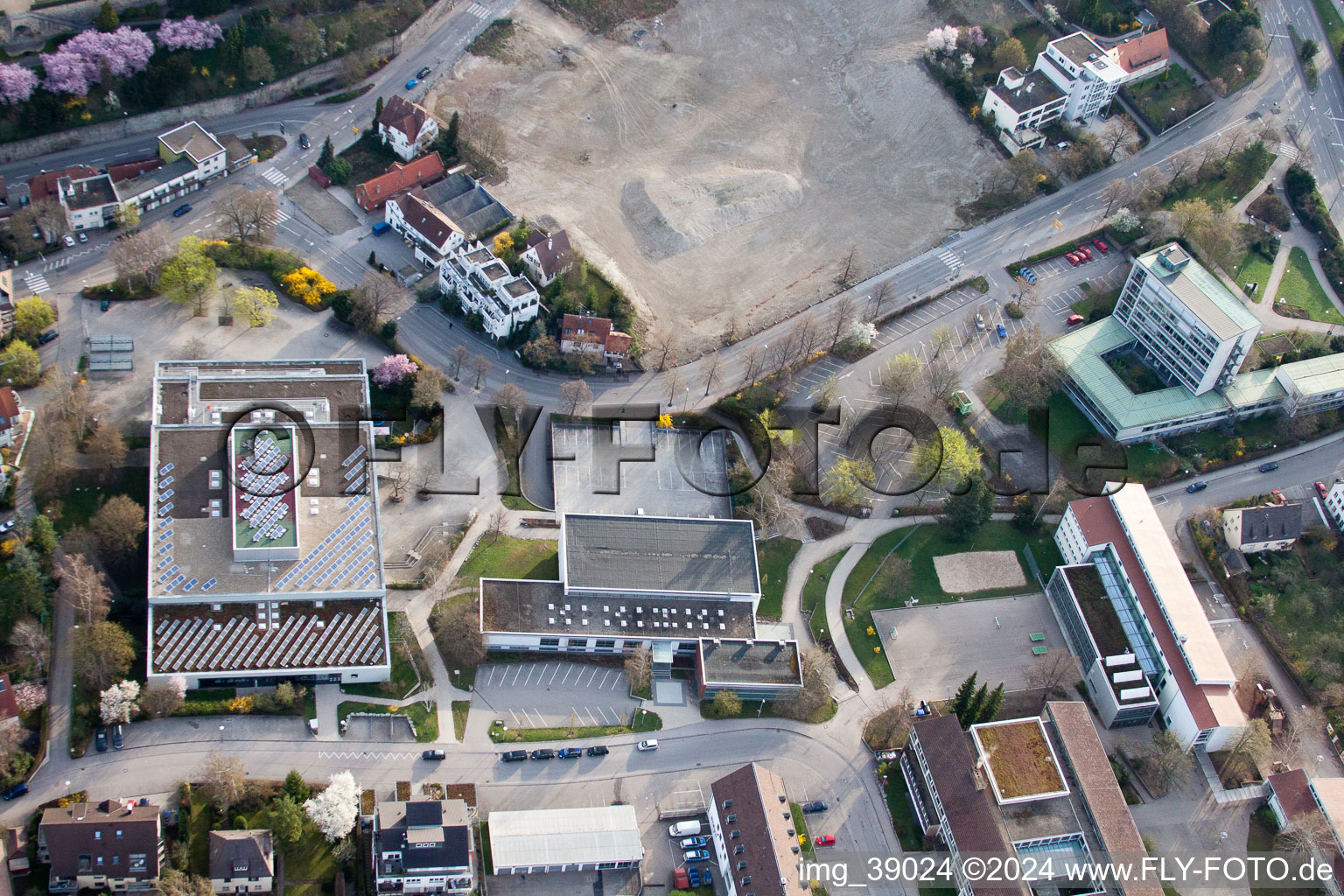 Oblique view of Johannes Kepler High School, Lindenstr in Leonberg in the state Baden-Wuerttemberg, Germany