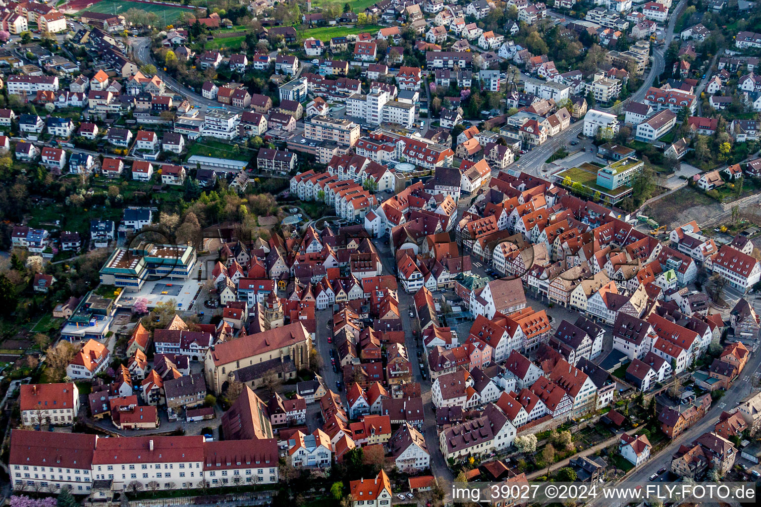 Old Town area and city center in Leonberg in the state Baden-Wurttemberg, Germany
