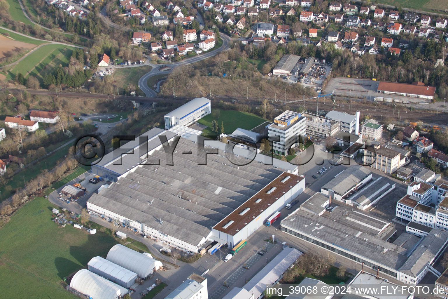 Aerial view of GEZE Reinhold-Vöster-Strasse in Leonberg in the state Baden-Wuerttemberg, Germany