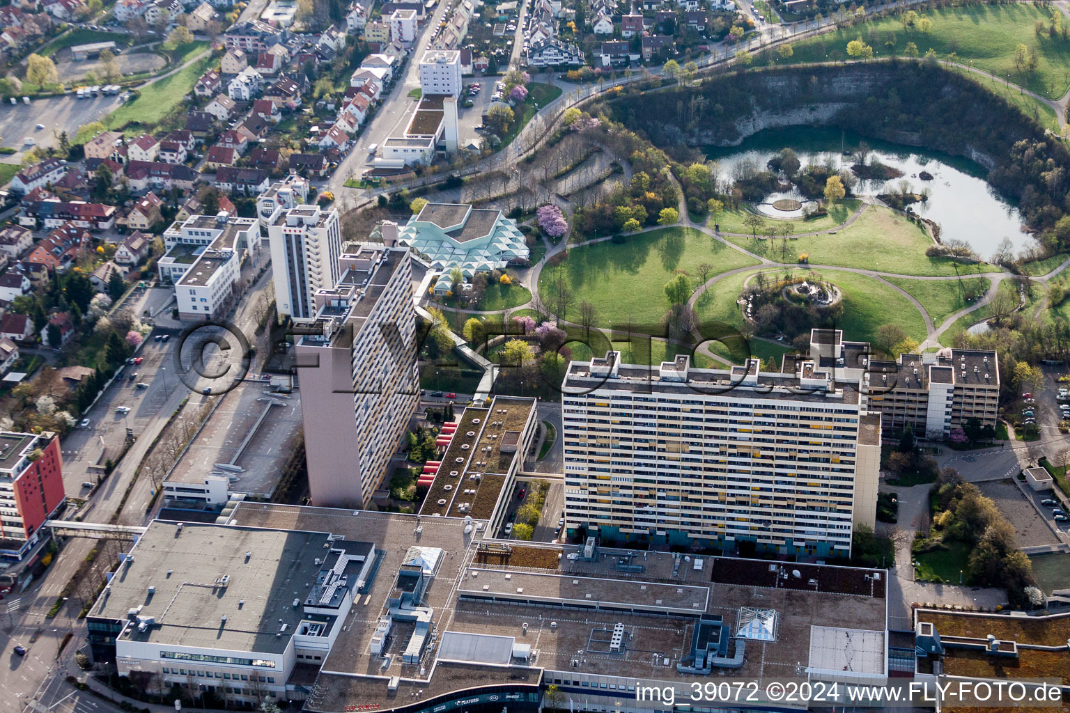 Aerial view of Park of with Parksee in Leonberg in the state Baden-Wurttemberg, Germany