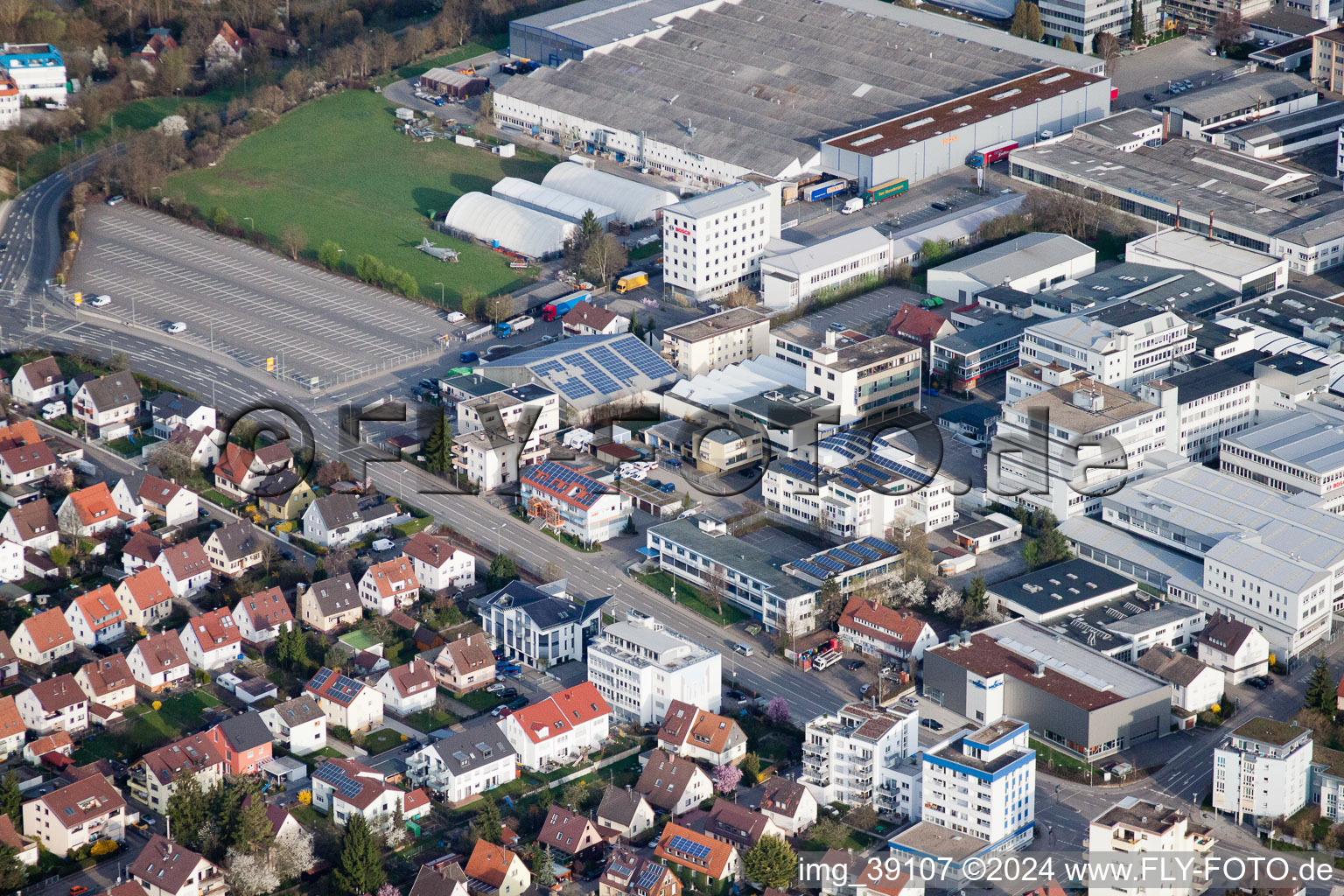 Jilg Company, Dieselstr in the district Eltingen in Leonberg in the state Baden-Wuerttemberg, Germany from the drone perspective