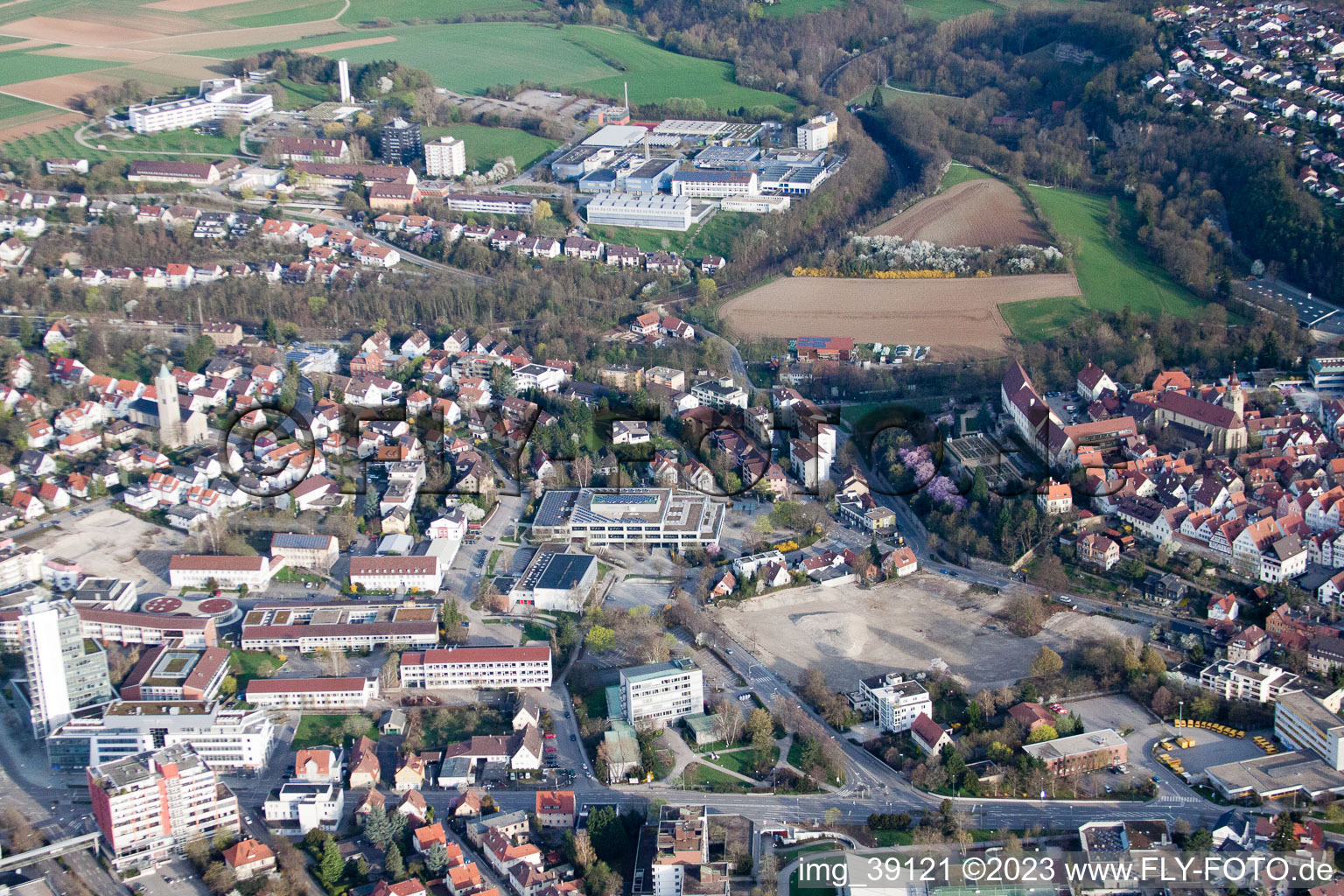 Drone image of Johannes Kepler High School, Lindenstr in Leonberg in the state Baden-Wuerttemberg, Germany