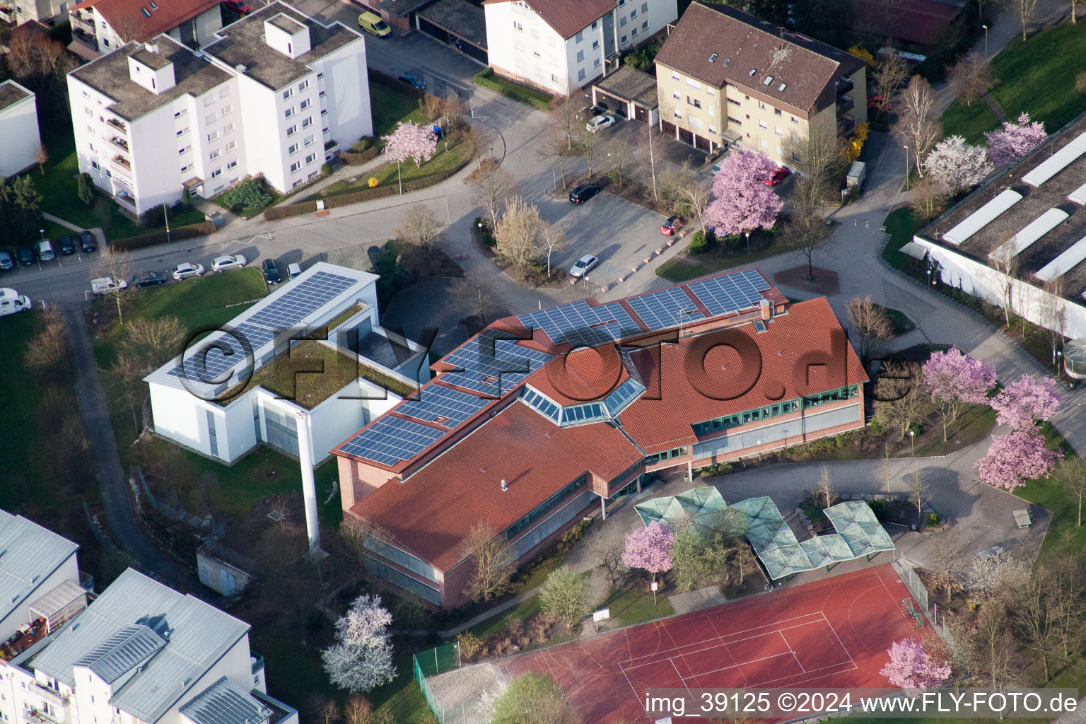 Easter Day Secondary School, Tiroler Straße in the district Eltingen in Leonberg in the state Baden-Wuerttemberg, Germany seen from above