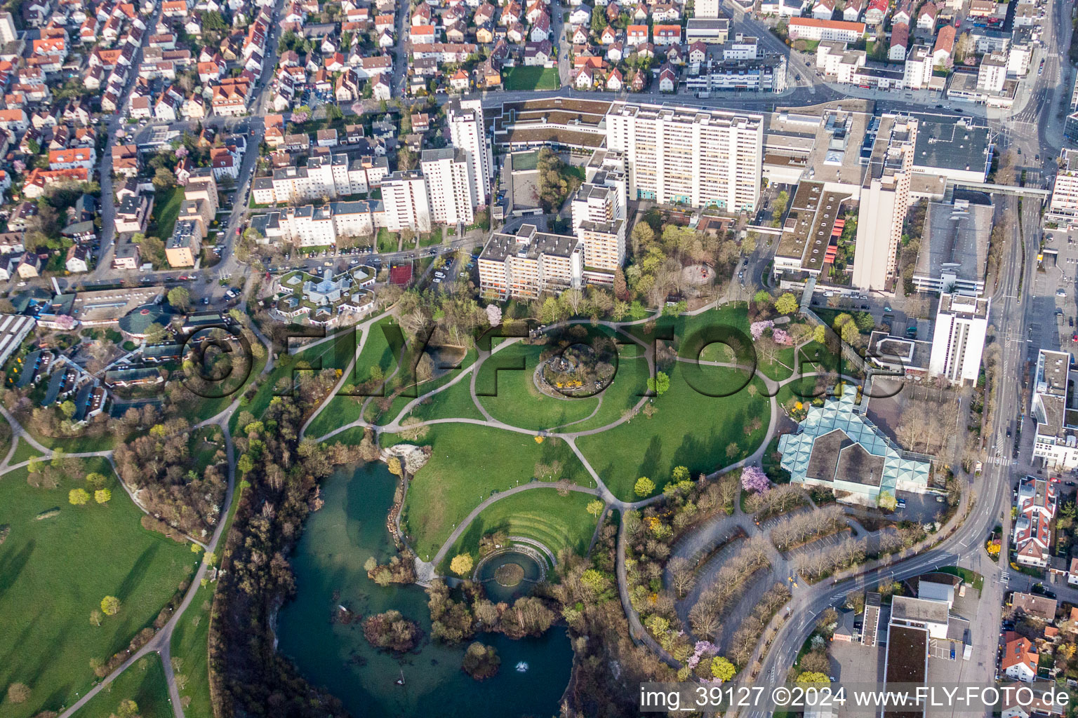 Aerial photograpy of Park of with Parksee in Leonberg in the state Baden-Wurttemberg, Germany