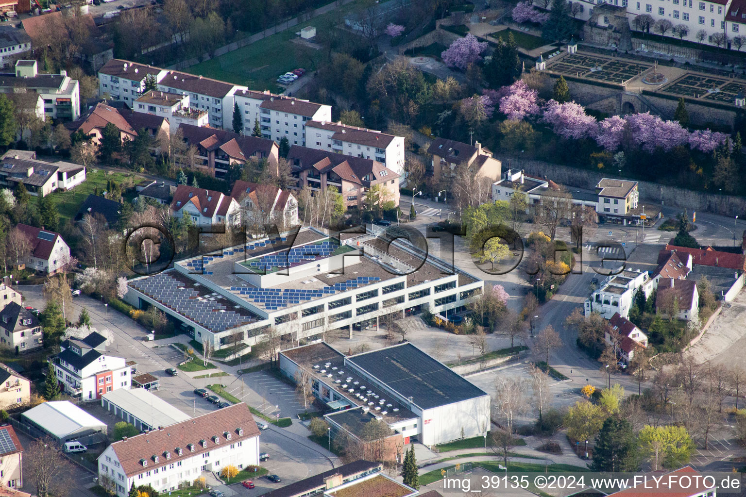 Johannes Kepler High School, Lindenstr in Leonberg in the state Baden-Wuerttemberg, Germany from the drone perspective