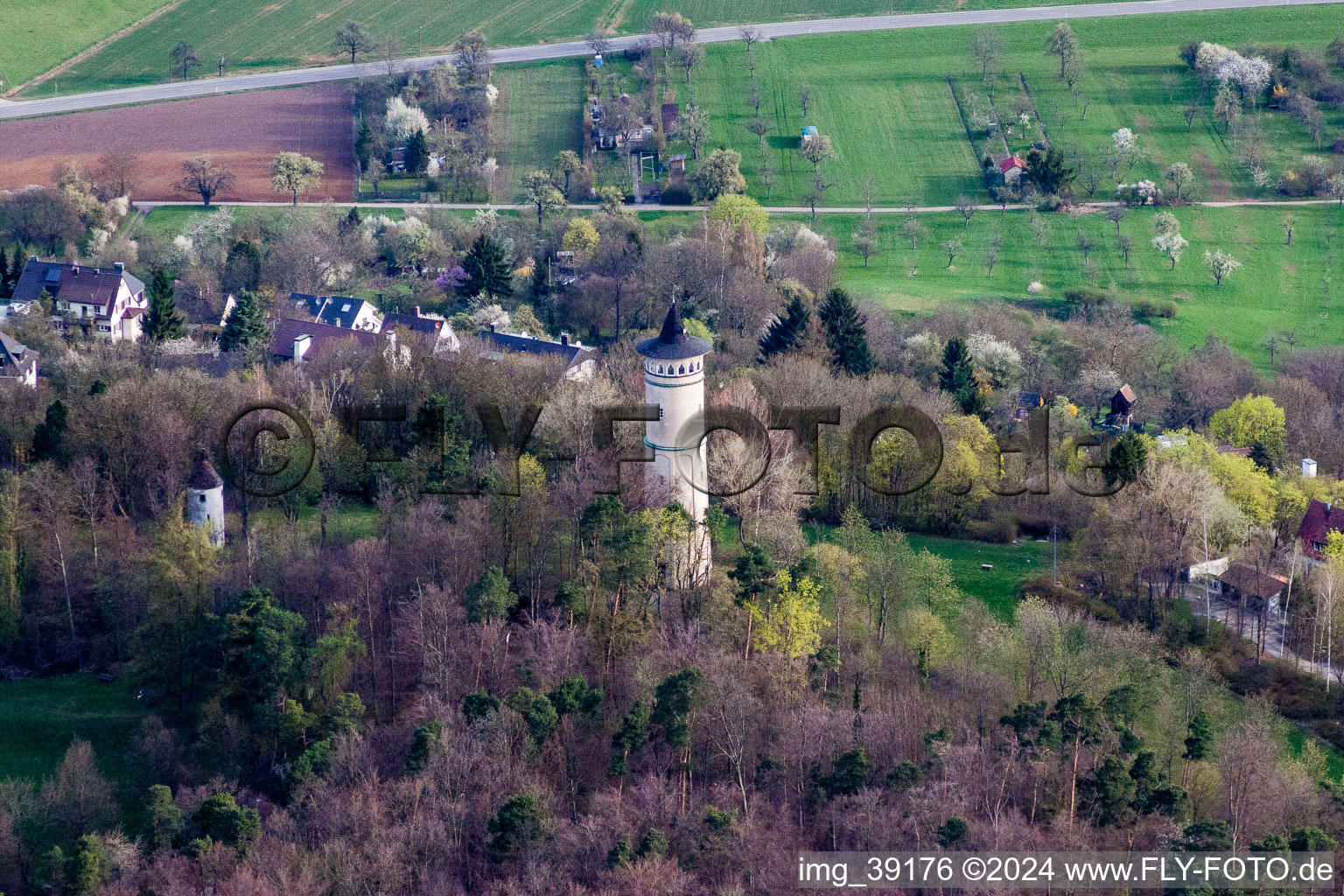 Oblique view of Structure of the observation tower Engelbergturm in Leonberg in the state Baden-Wurttemberg, Germany