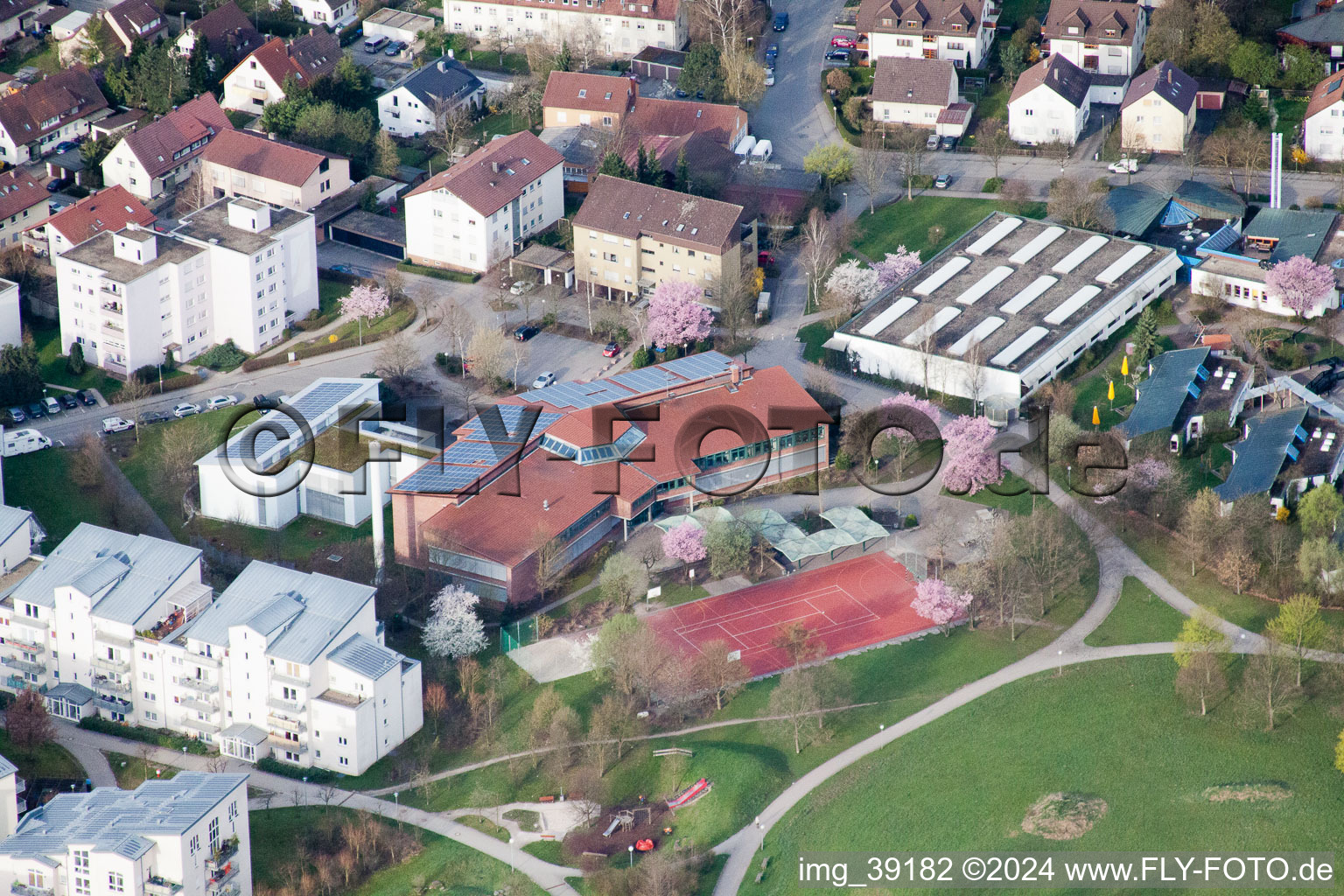 Easter Day Secondary School, Tiroler Straße in the district Eltingen in Leonberg in the state Baden-Wuerttemberg, Germany from the plane