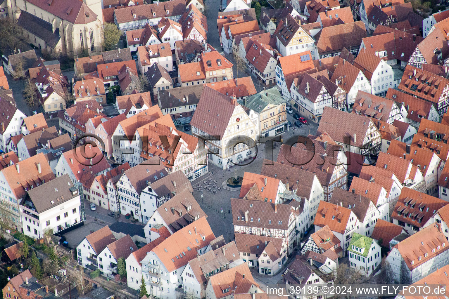 Market square in the old town in Leonberg in the state Baden-Wuerttemberg, Germany