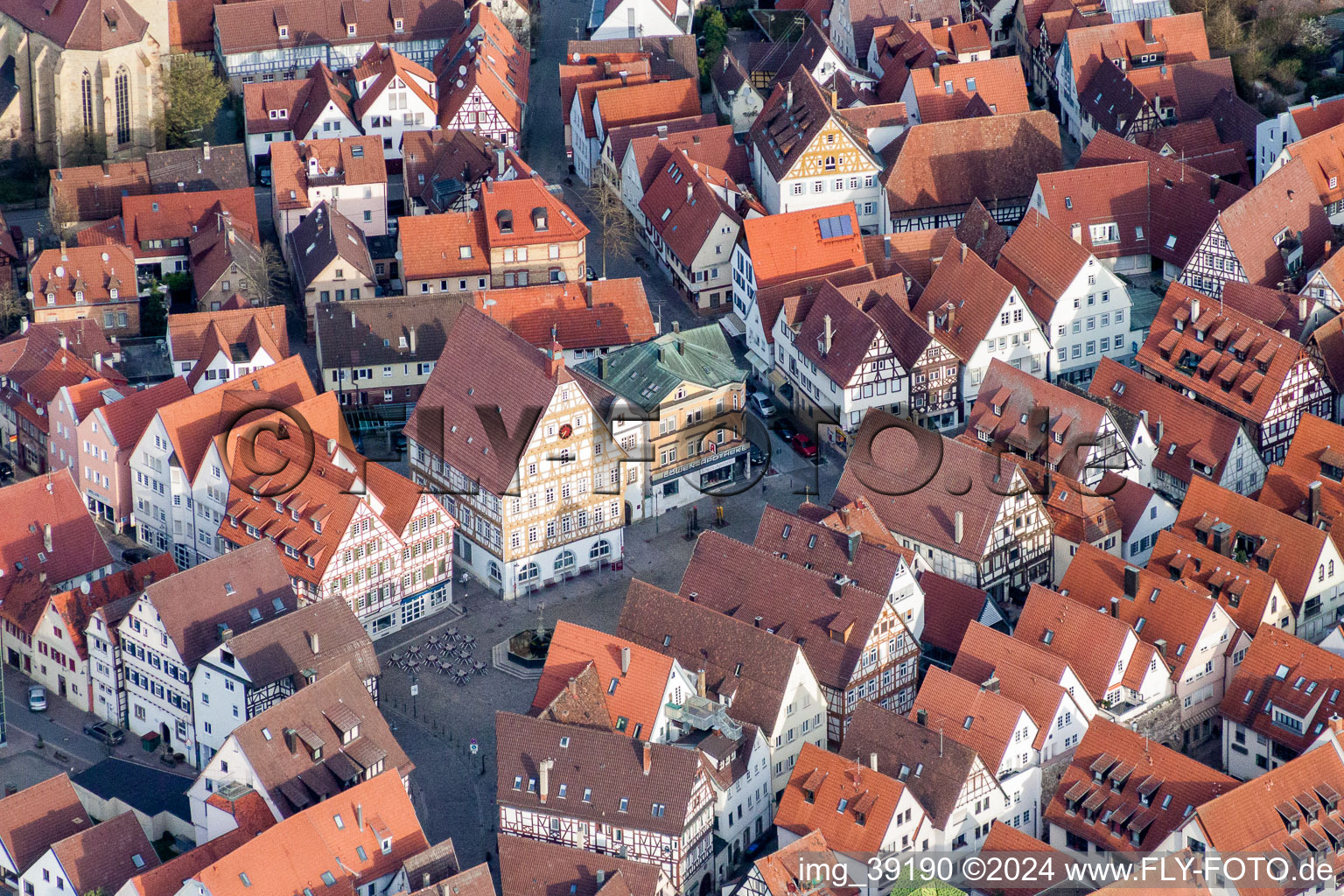 Market downtown in Leonberg in the state Baden-Wurttemberg, Germany