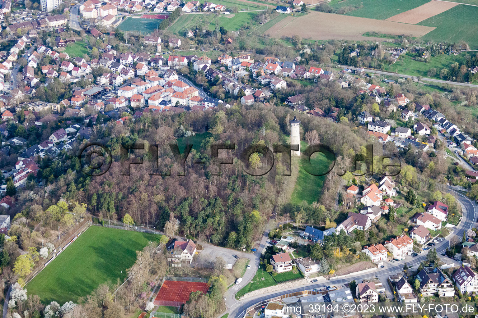 Aerial view of Engelberg Tower in Leonberg in the state Baden-Wuerttemberg, Germany