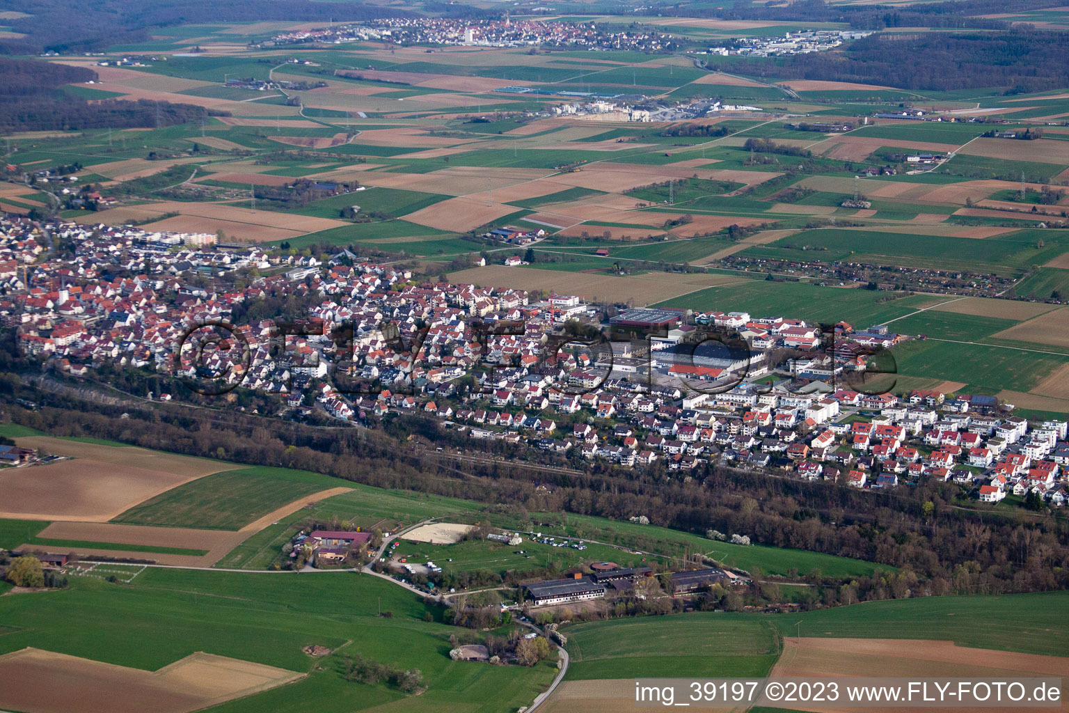 Aerial view of District Höfingen in Leonberg in the state Baden-Wuerttemberg, Germany