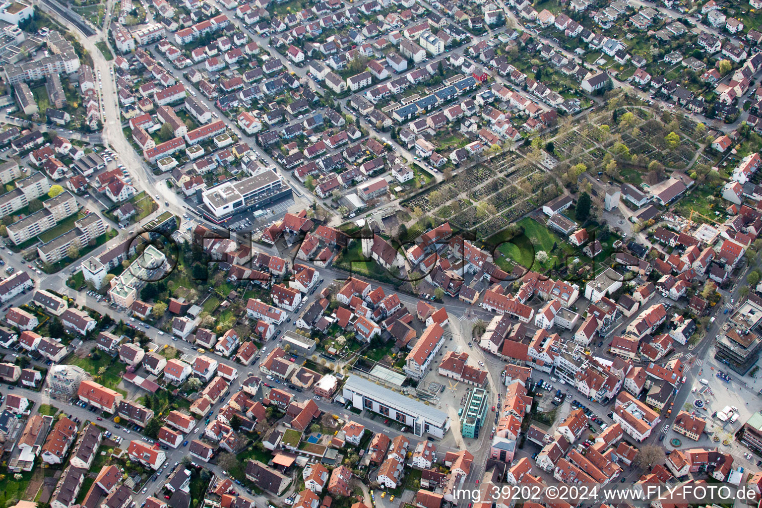 Town View of the streets and houses of the residential areas in Gerlingen in the state Baden-Wurttemberg, Germany