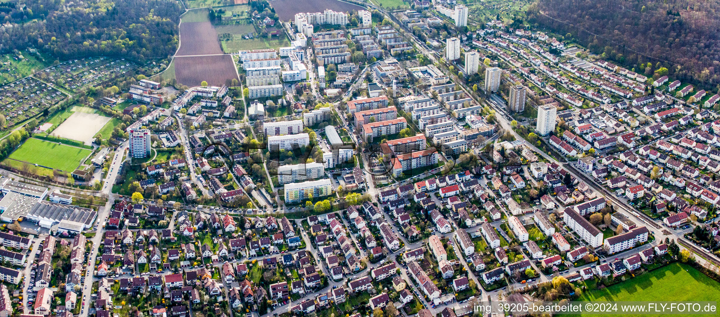 Settlement area in the district Giebel in Stuttgart in the state Baden-Wurttemberg, Germany