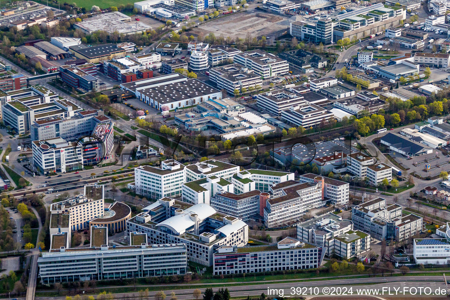 Industrial estate and company settlement with Holiday Inn Stuttgart and VPV Versicherungen in Stuttgart in the state Baden-Wurttemberg, Germany