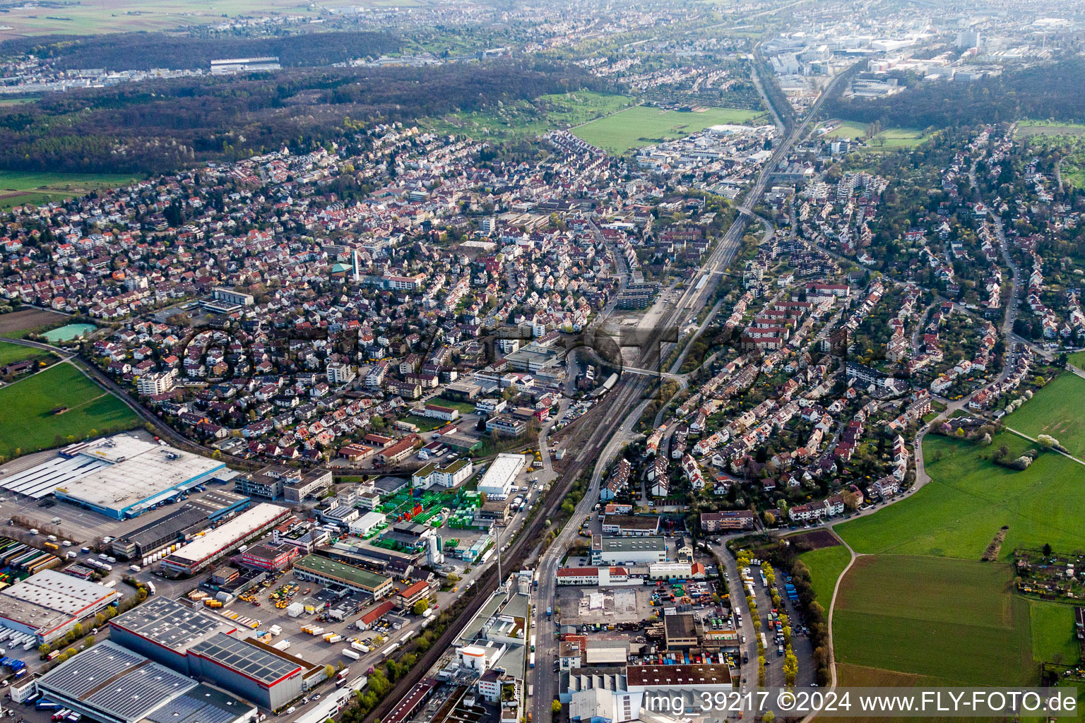 Town View of the streets and houses of the residential areas in Korntal in the state Baden-Wurttemberg, Germany