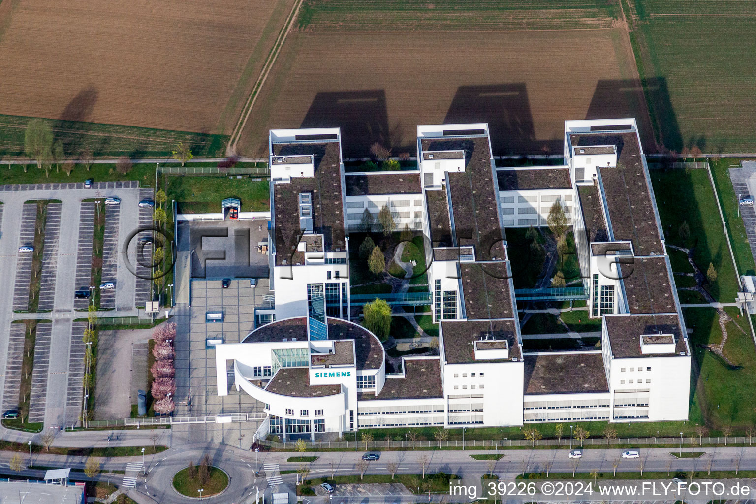 Oblique view of Administration building of the company of Siemens AG in Weilimdorf in the state Baden-Wurttemberg, Germany