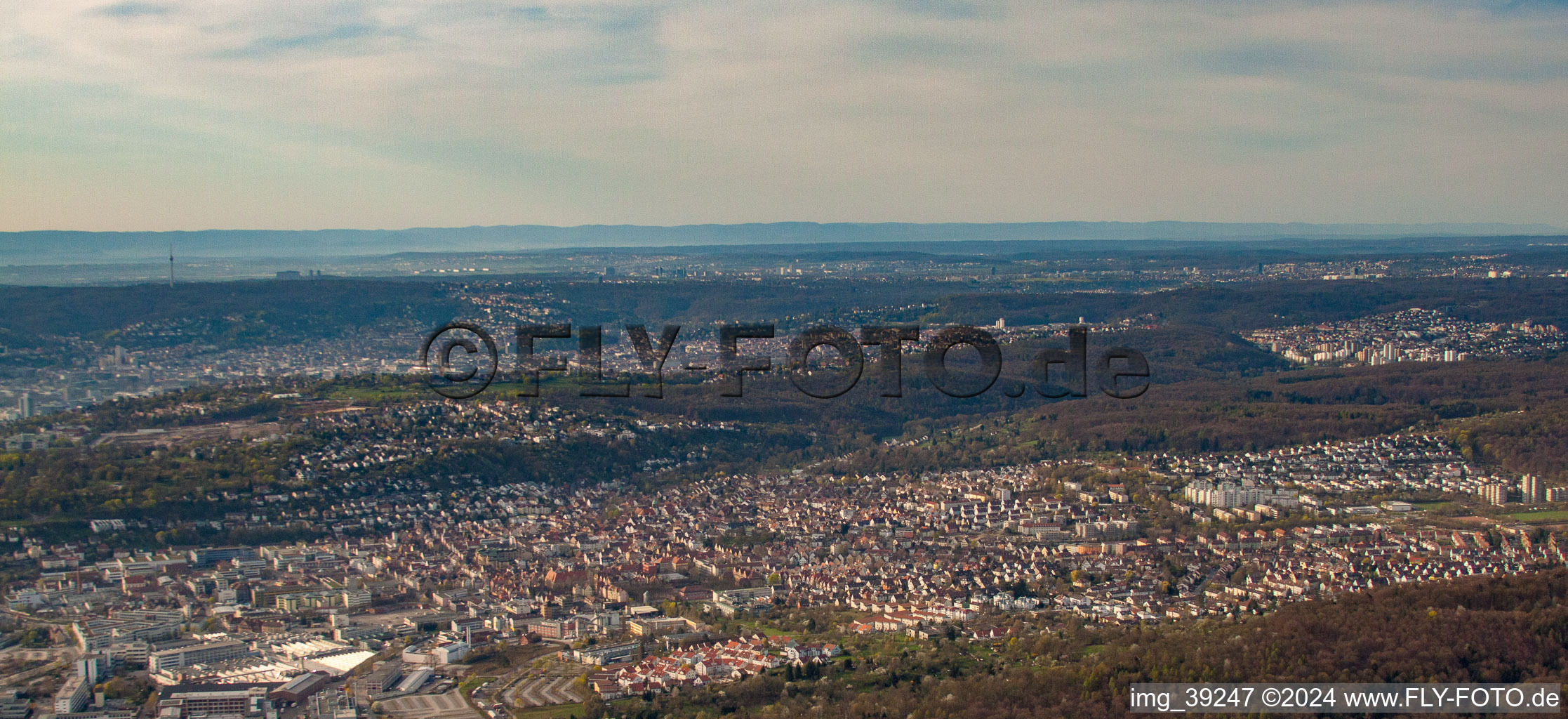 Aerial view of District Zuffenhausen in Stuttgart in the state Baden-Wuerttemberg, Germany