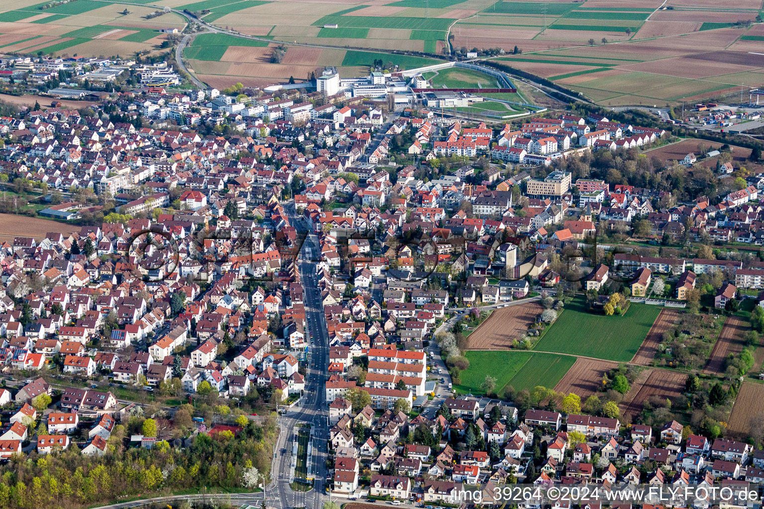 Town View of the streets and houses of the residential areas in Stammheim in the state Baden-Wurttemberg, Germany