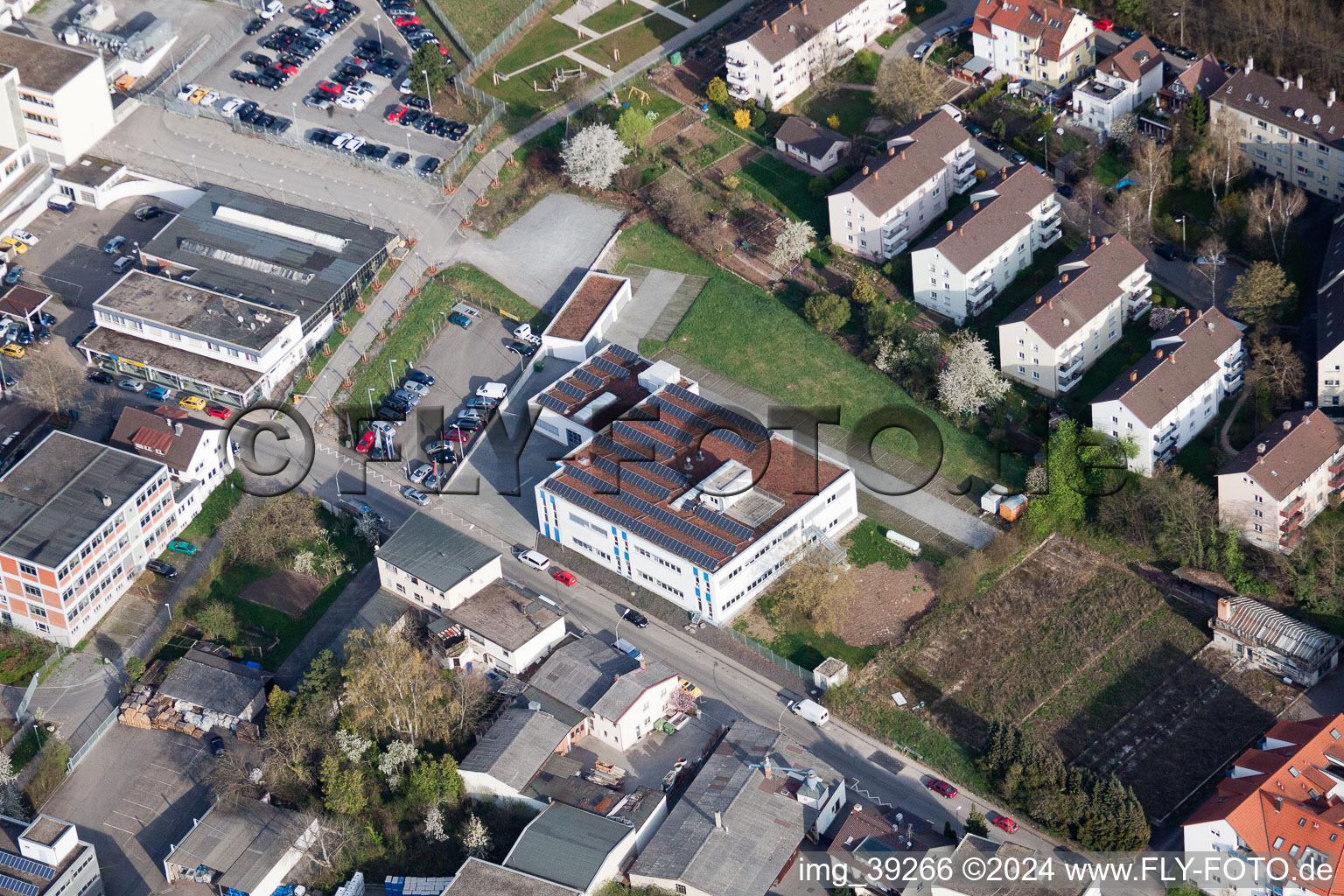 Langro Chemie, Porschestrasse 12 in the district Zuffenhausen in Stuttgart in the state Baden-Wuerttemberg, Germany from above