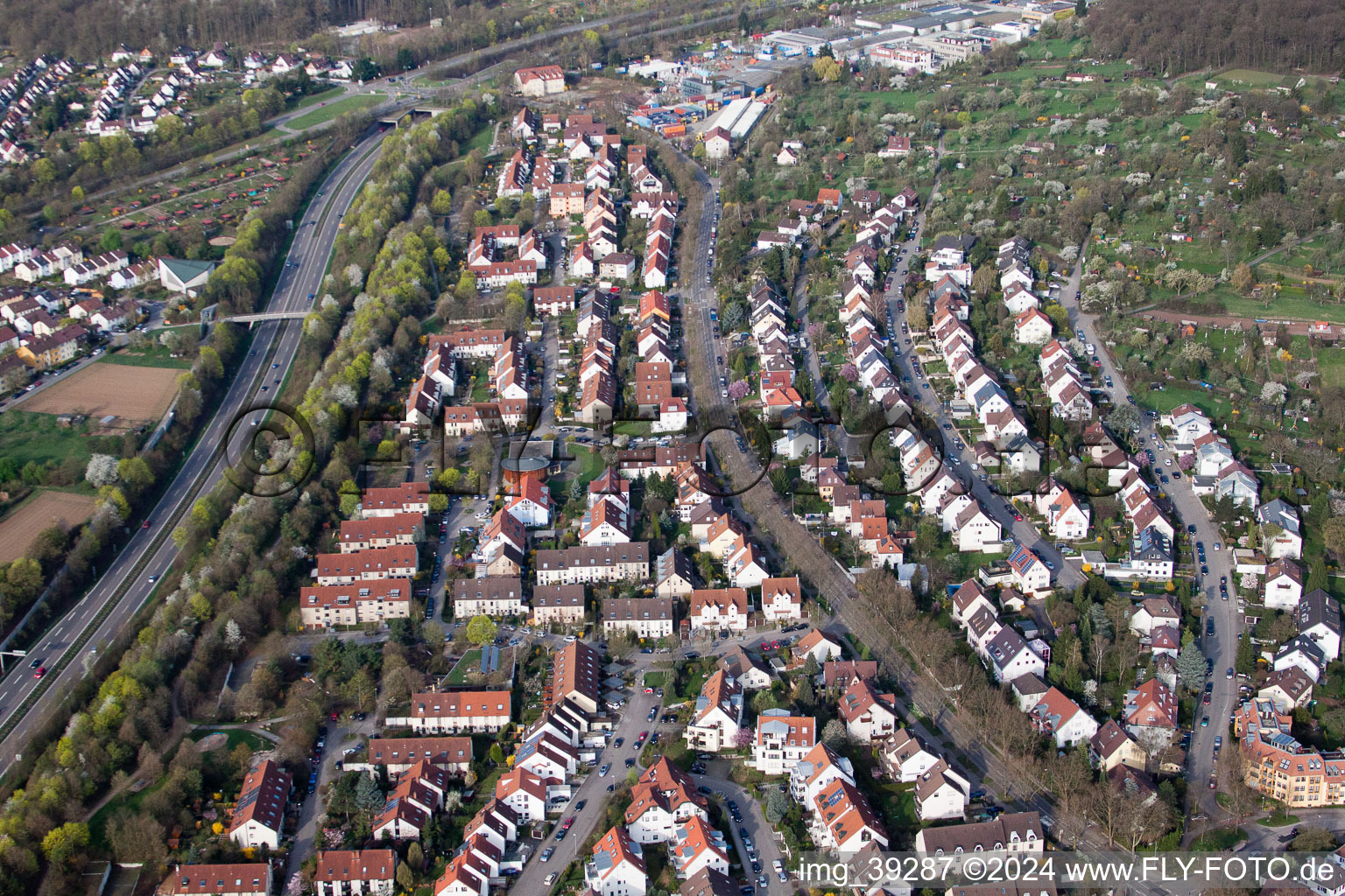 Aerial view of District Stammheim in Stuttgart in the state Baden-Wuerttemberg, Germany