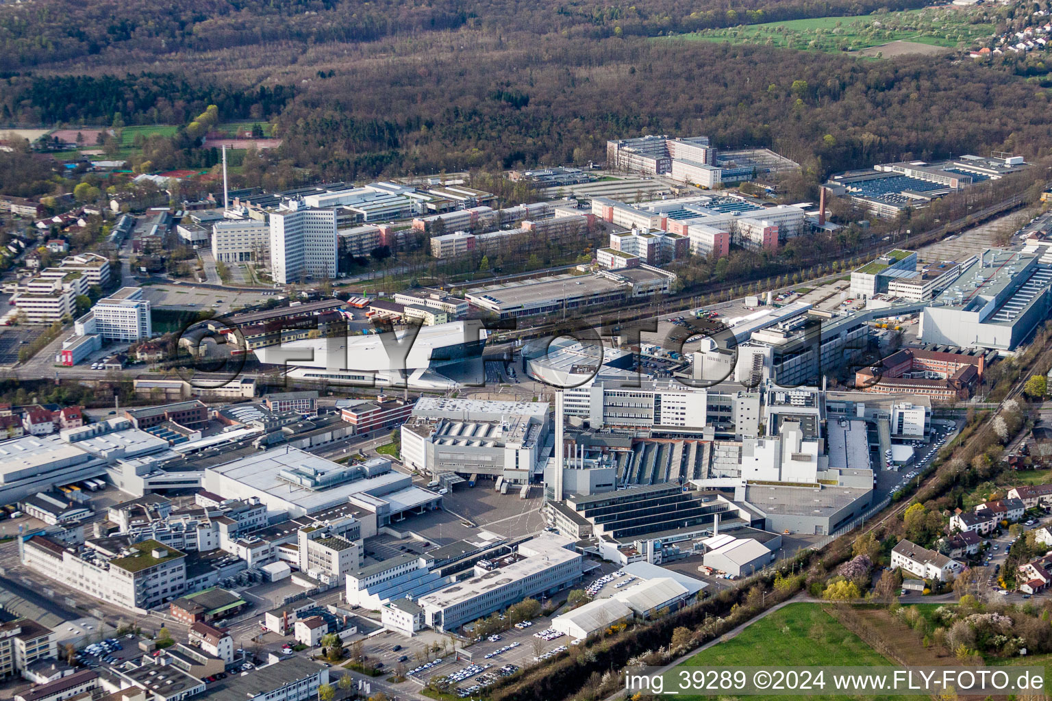 Aerial photograpy of Industrial monument of the technical plants and production halls and the Porsche Museum in Zuffenhausen in the state Baden-Wurttemberg, Germany
