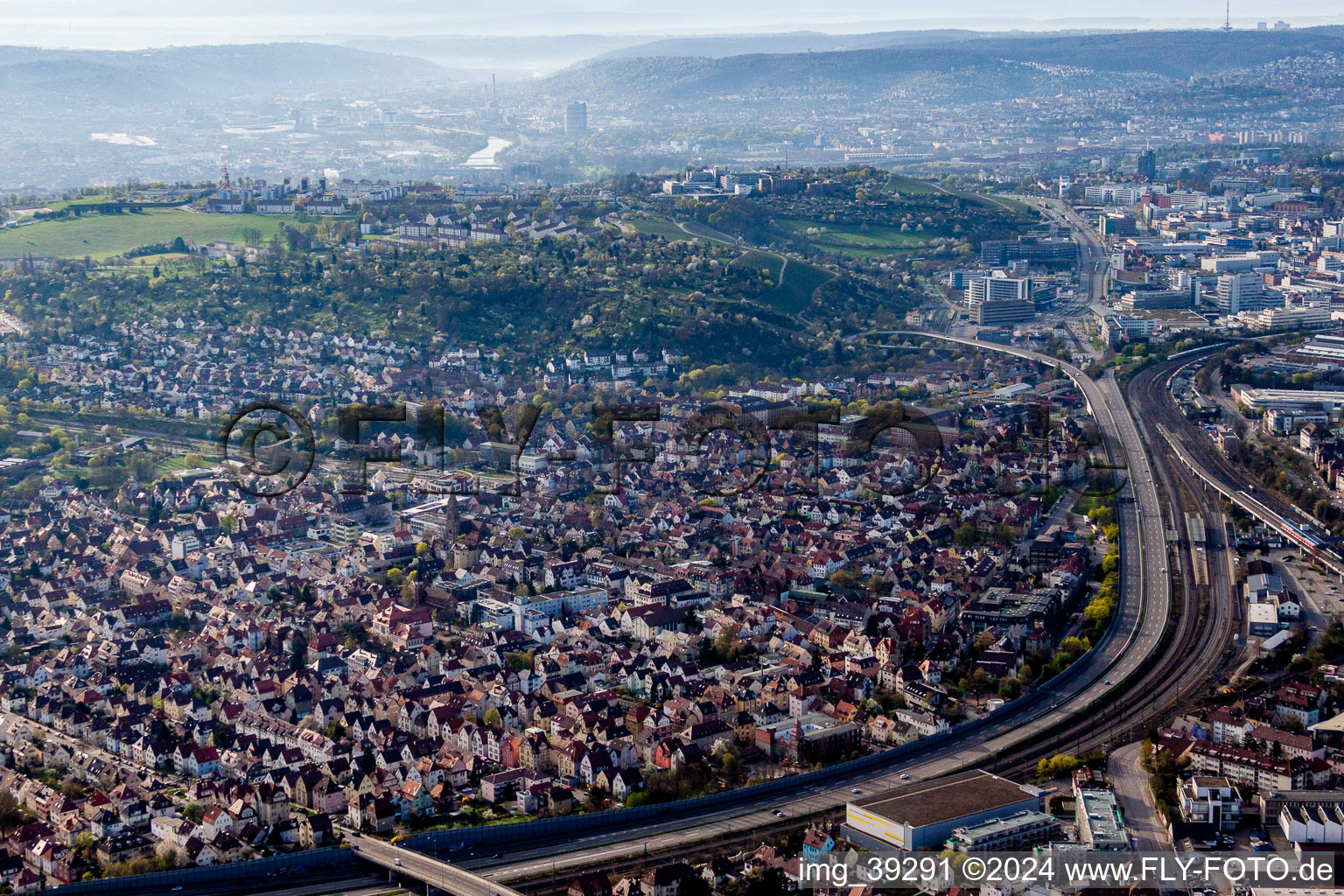 Town View of the streets and houses of the residential areas in Zuffenhausen in the state Baden-Wurttemberg, Germany