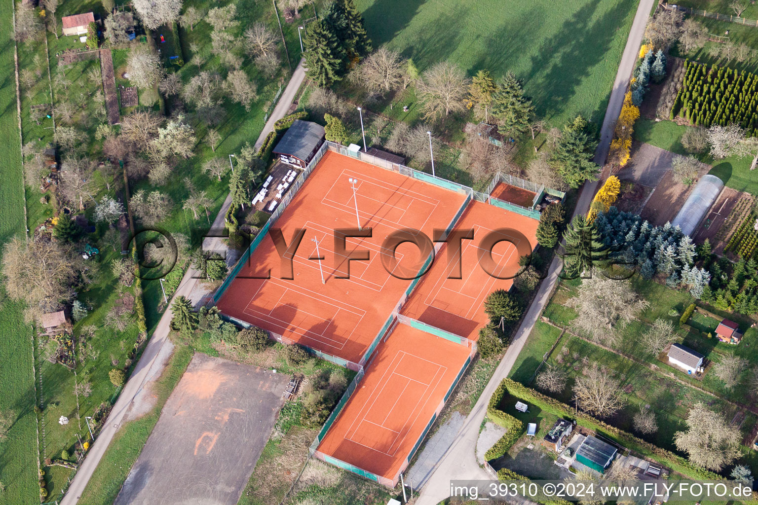 Aerial view of SC am Wald, tennis court Grand Slam sports facility Emerholzweg in the district Stammheim in Stuttgart in the state Baden-Wuerttemberg, Germany