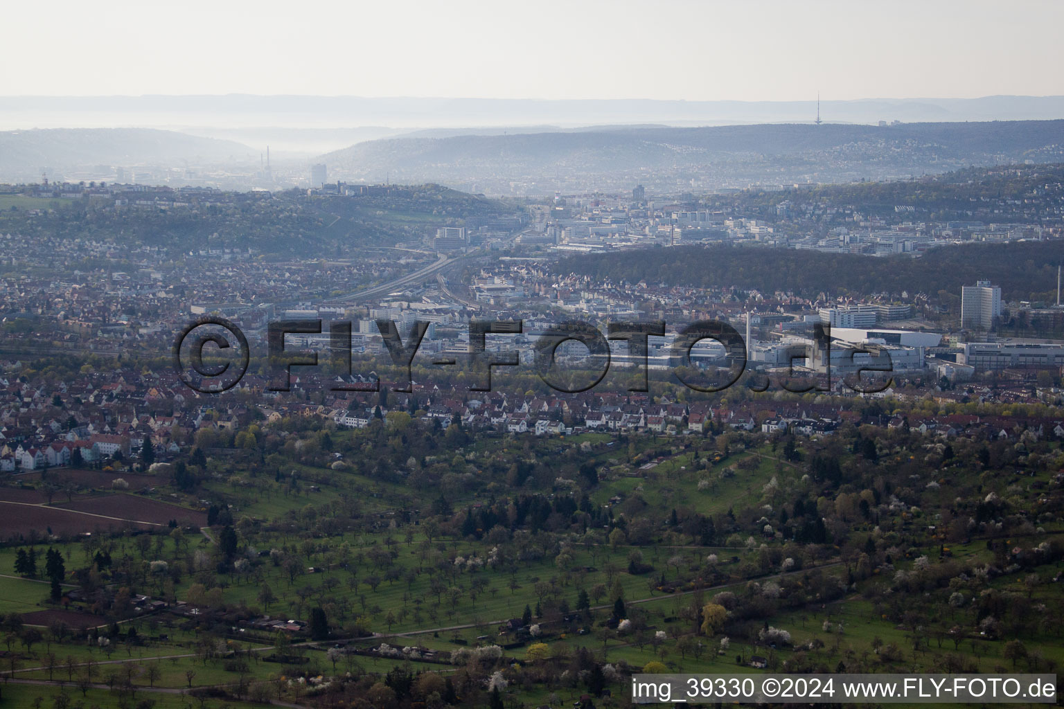 From the north in the district Zuffenhausen in Stuttgart in the state Baden-Wuerttemberg, Germany