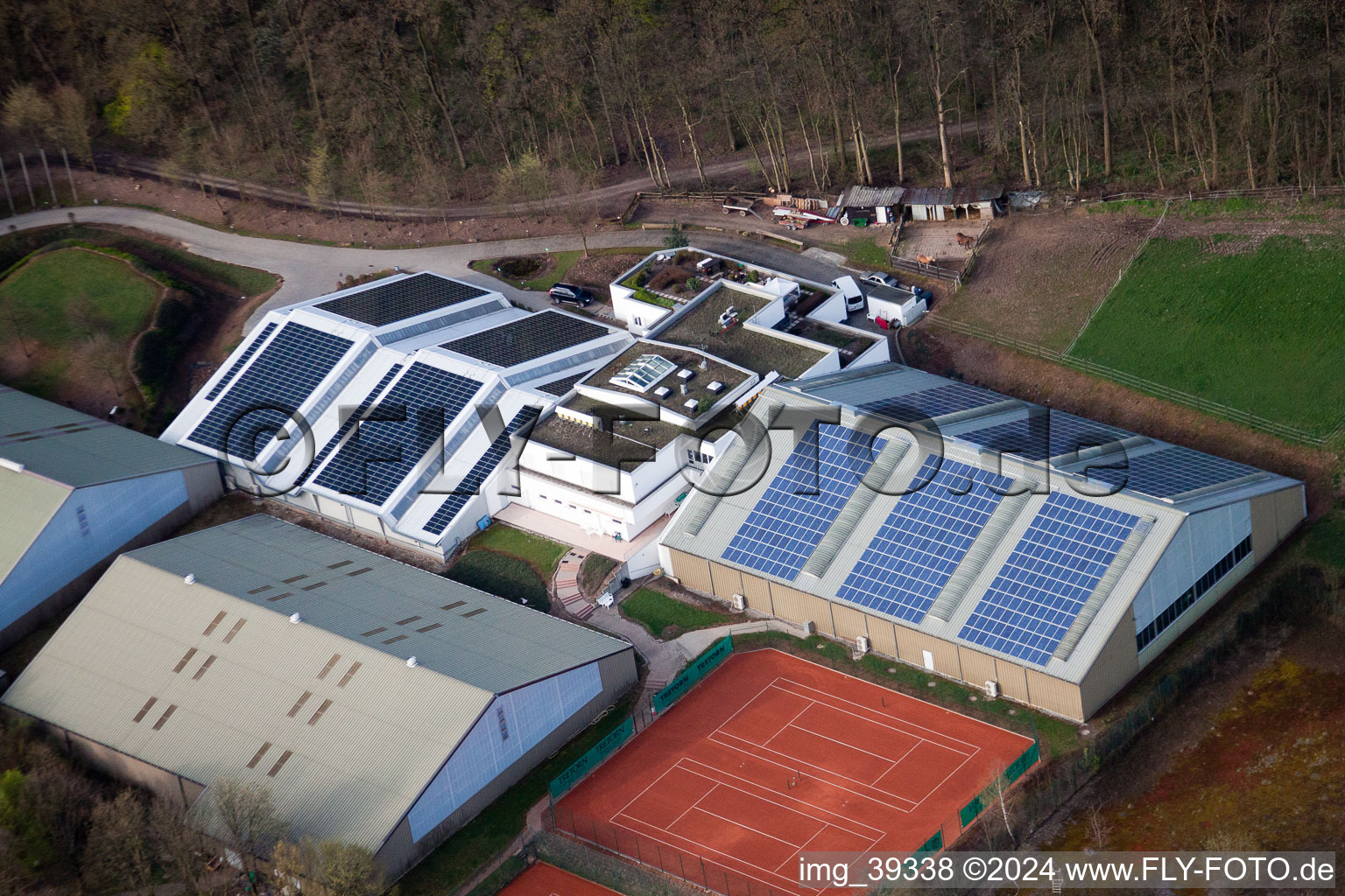 Württemberg Tennis Association, Emerholzweg in the district Stammheim in Stuttgart in the state Baden-Wuerttemberg, Germany seen from above