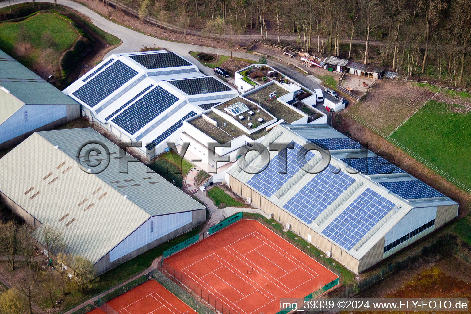 Württemberg Tennis Association, Emerholzweg in the district Stammheim in Stuttgart in the state Baden-Wuerttemberg, Germany from the plane