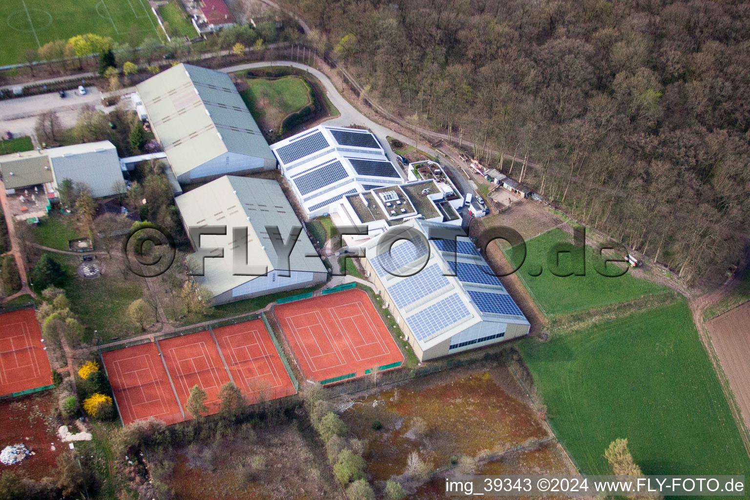 Bird's eye view of Württemberg Tennis Association, Emerholzweg in the district Stammheim in Stuttgart in the state Baden-Wuerttemberg, Germany