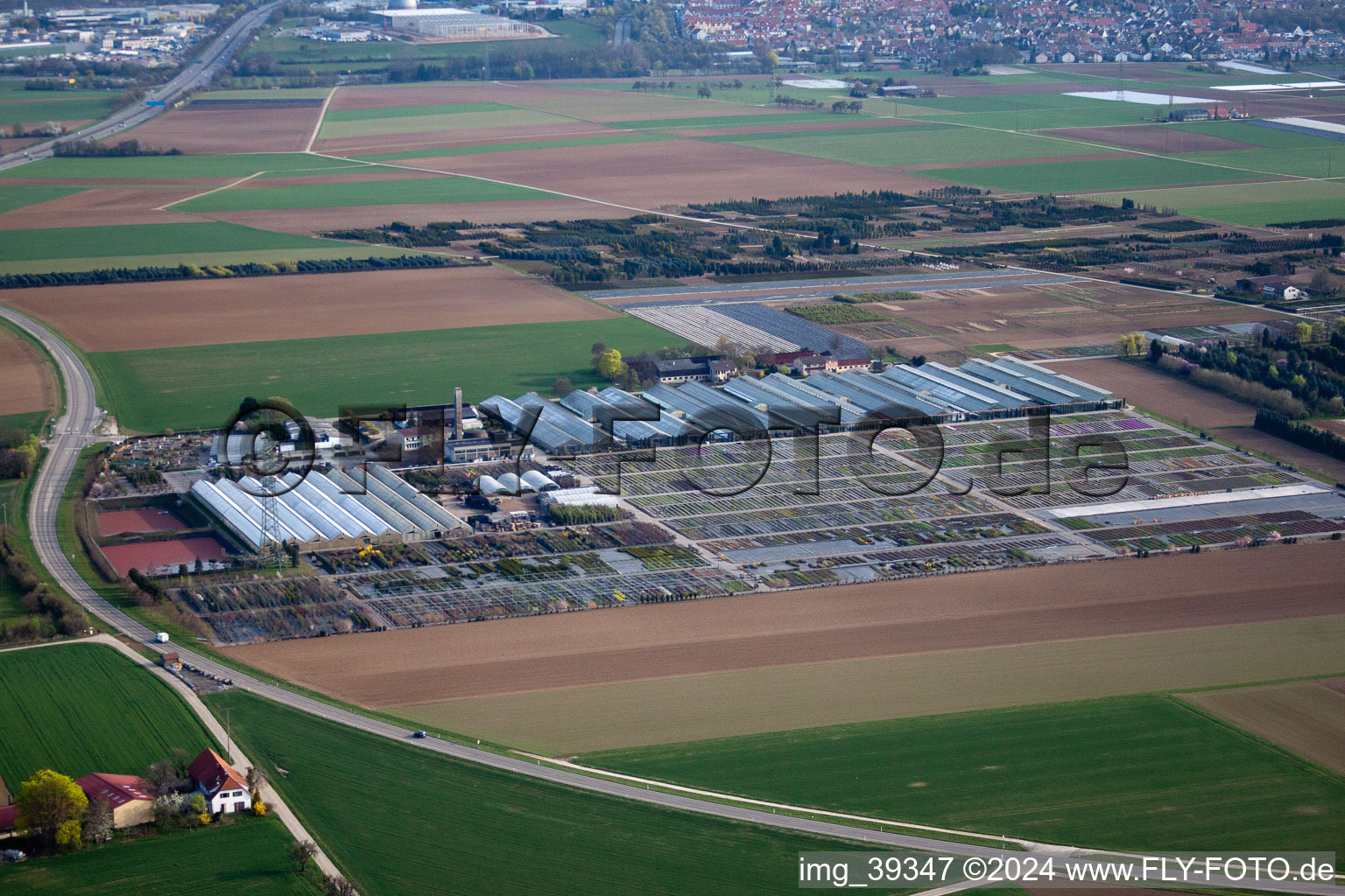 Aerial view of Häussermann Perennials + Woody Plants, In the Cornfield in Möglingen in the state Baden-Wuerttemberg, Germany