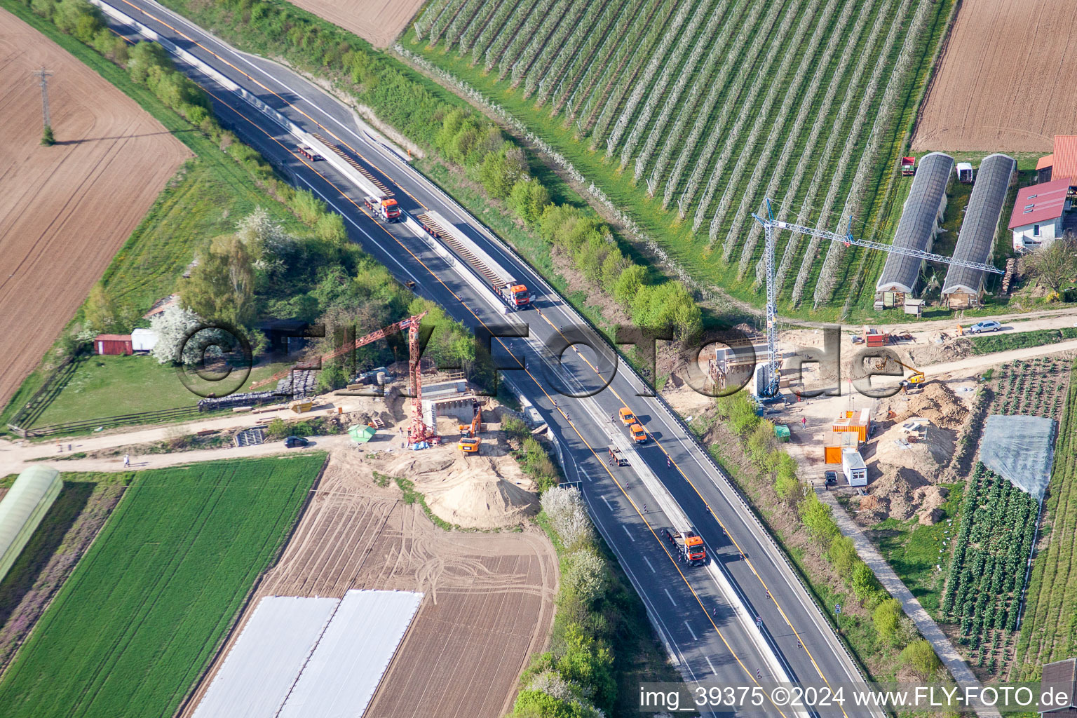 Routing and traffic lanes over a new the highway bridge under construction in the motorway A 65 in Kandel in the state Rhineland-Palatinate, Germany