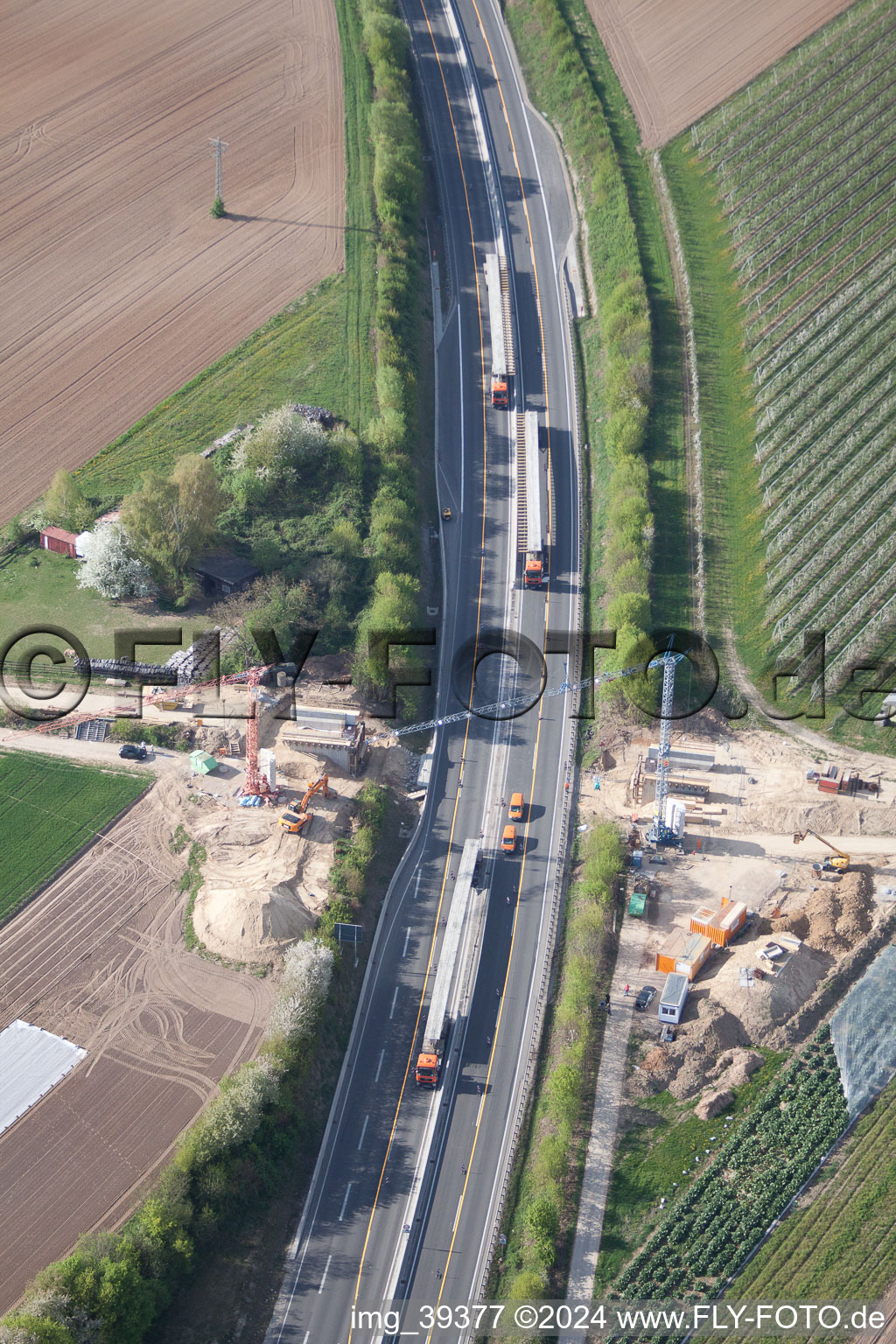 Aerial photograpy of New A65 bridge in Kandel in the state Rhineland-Palatinate, Germany