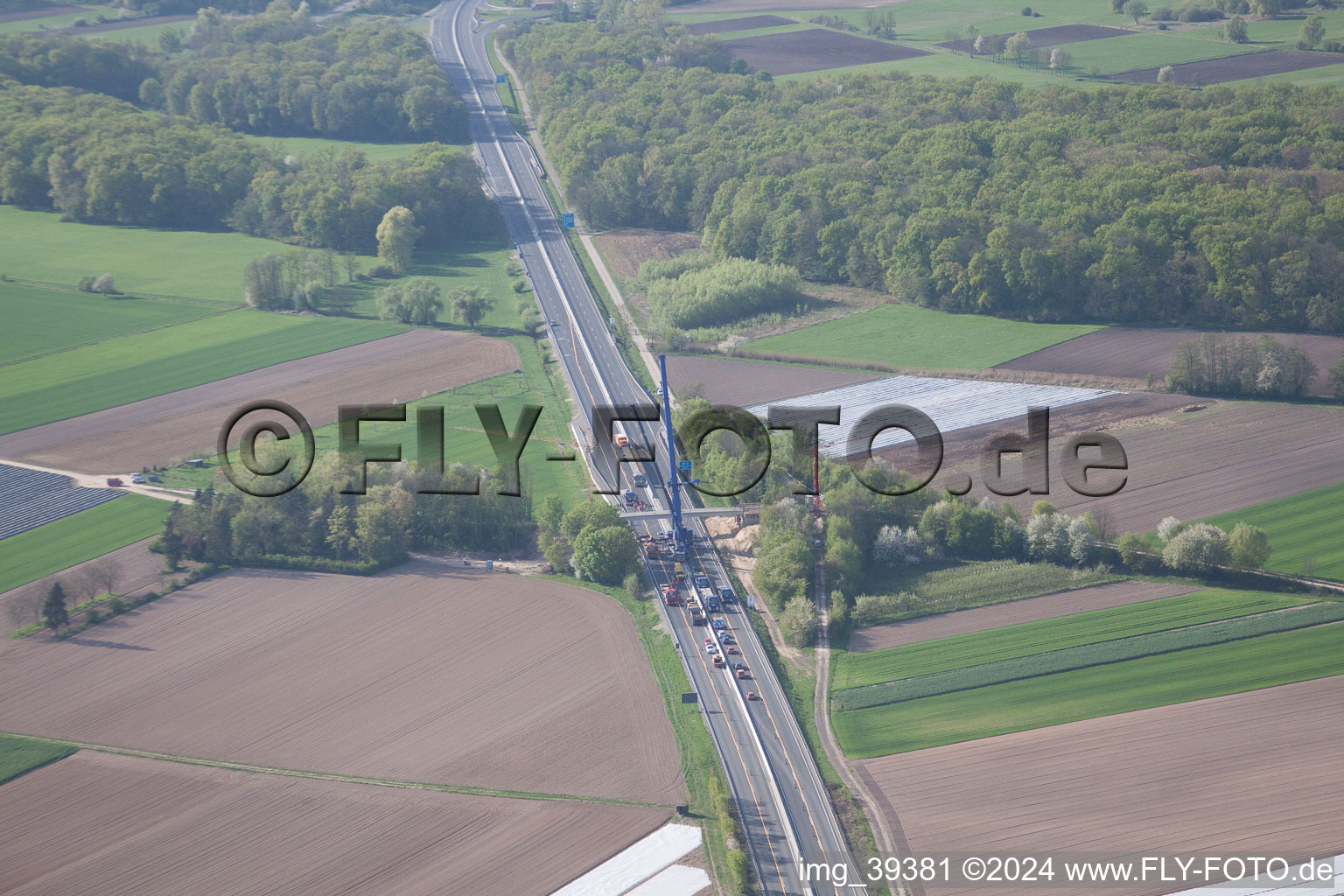 Aerial view of New motorway bridge in Kandel in the state Rhineland-Palatinate, Germany